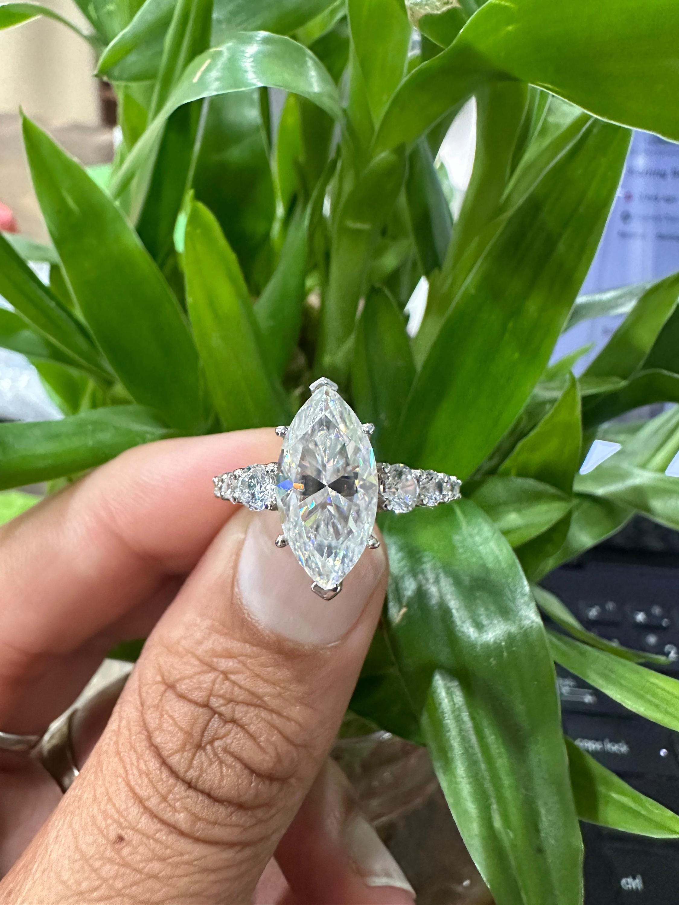 6 CT Marquise Moissanite Engagement Ring, 925 Sterling Silver Statement Ring, Elegant Gift Her