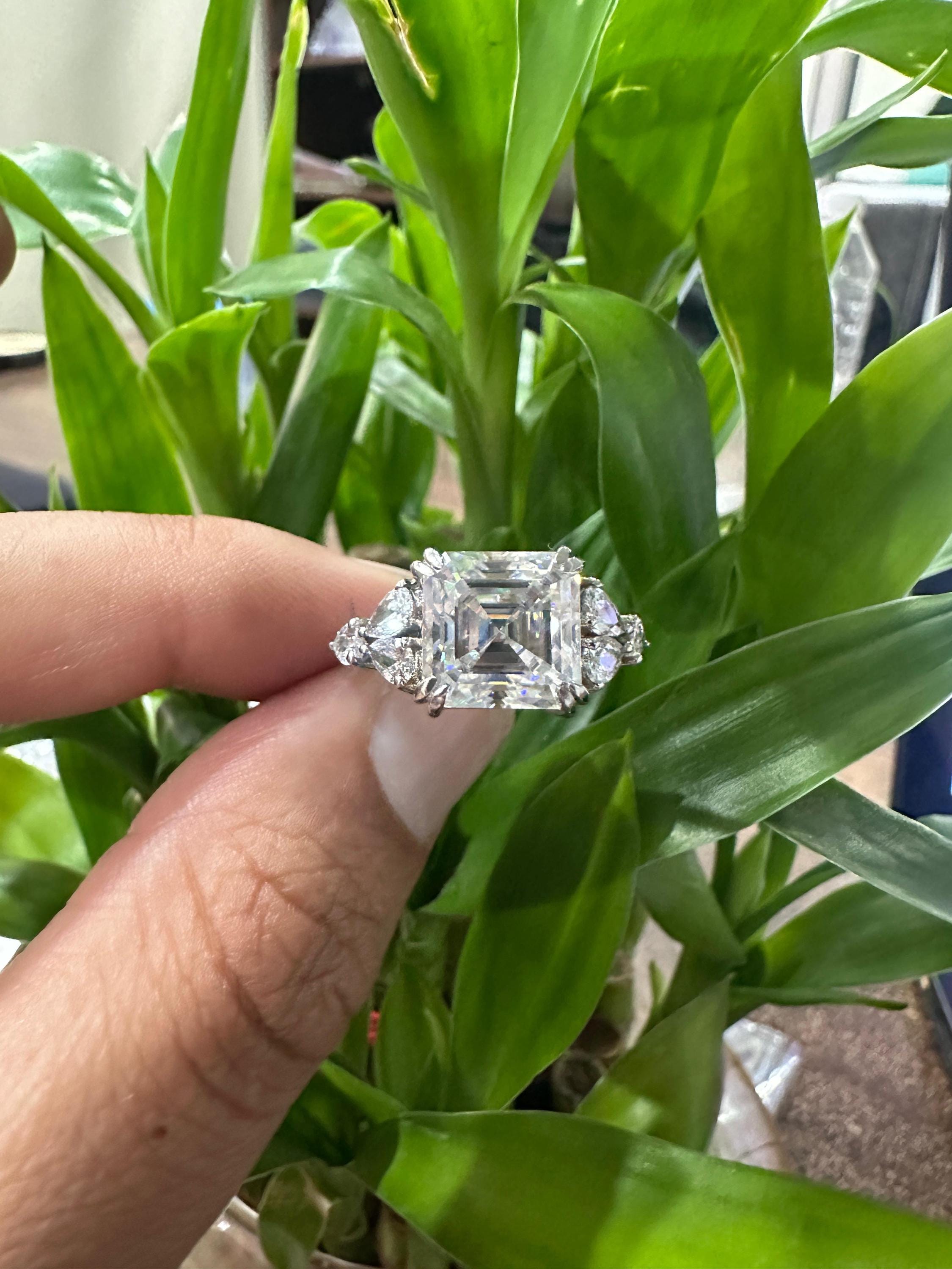 Asscher Cut Moissanite Engagement Ring | 6 Ct Sterling Silver Wedding Band