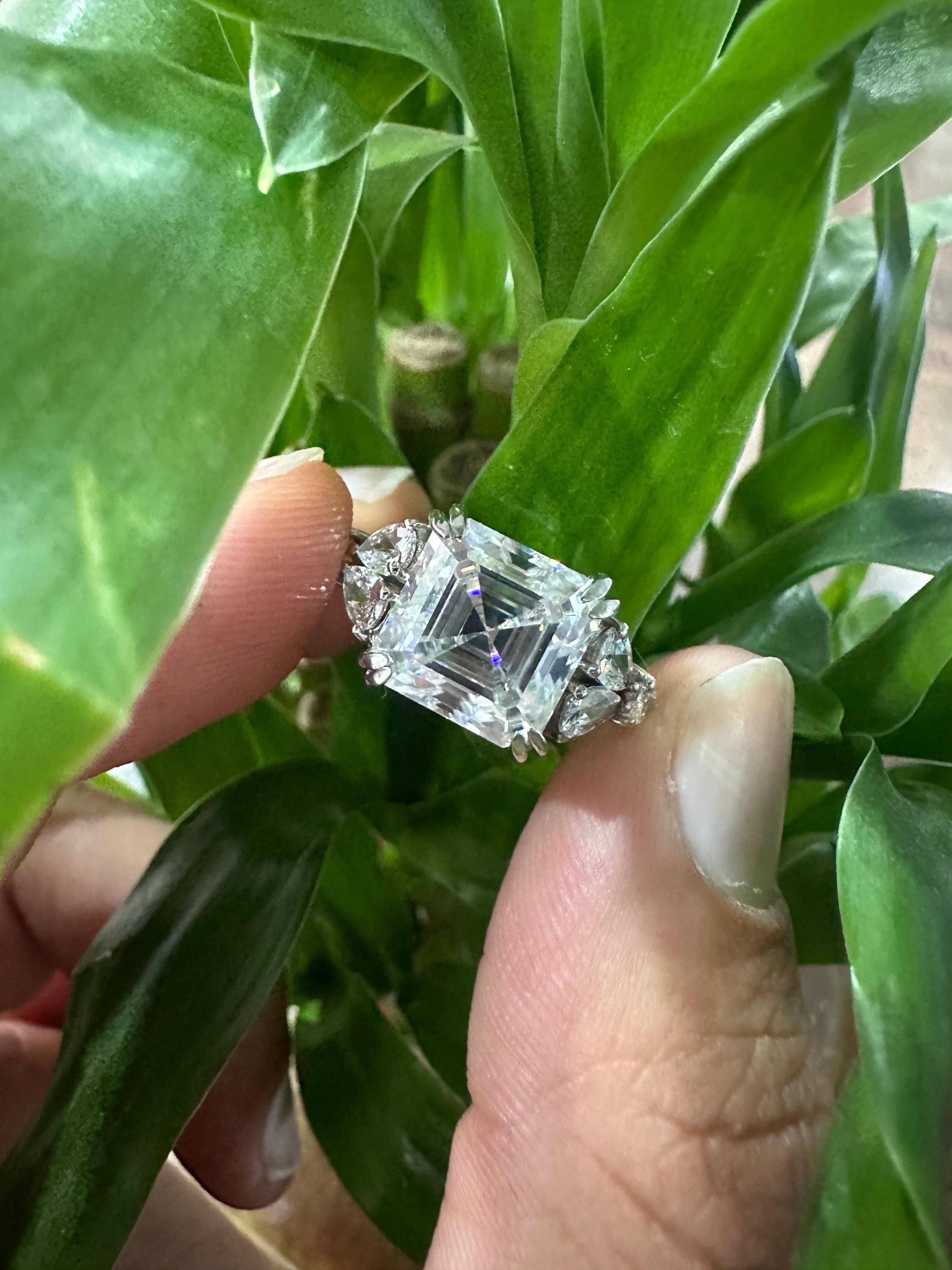 5 CT Asscher Cut Moissanite Engagement Ring | 14k White Gold, Luxury gift of her