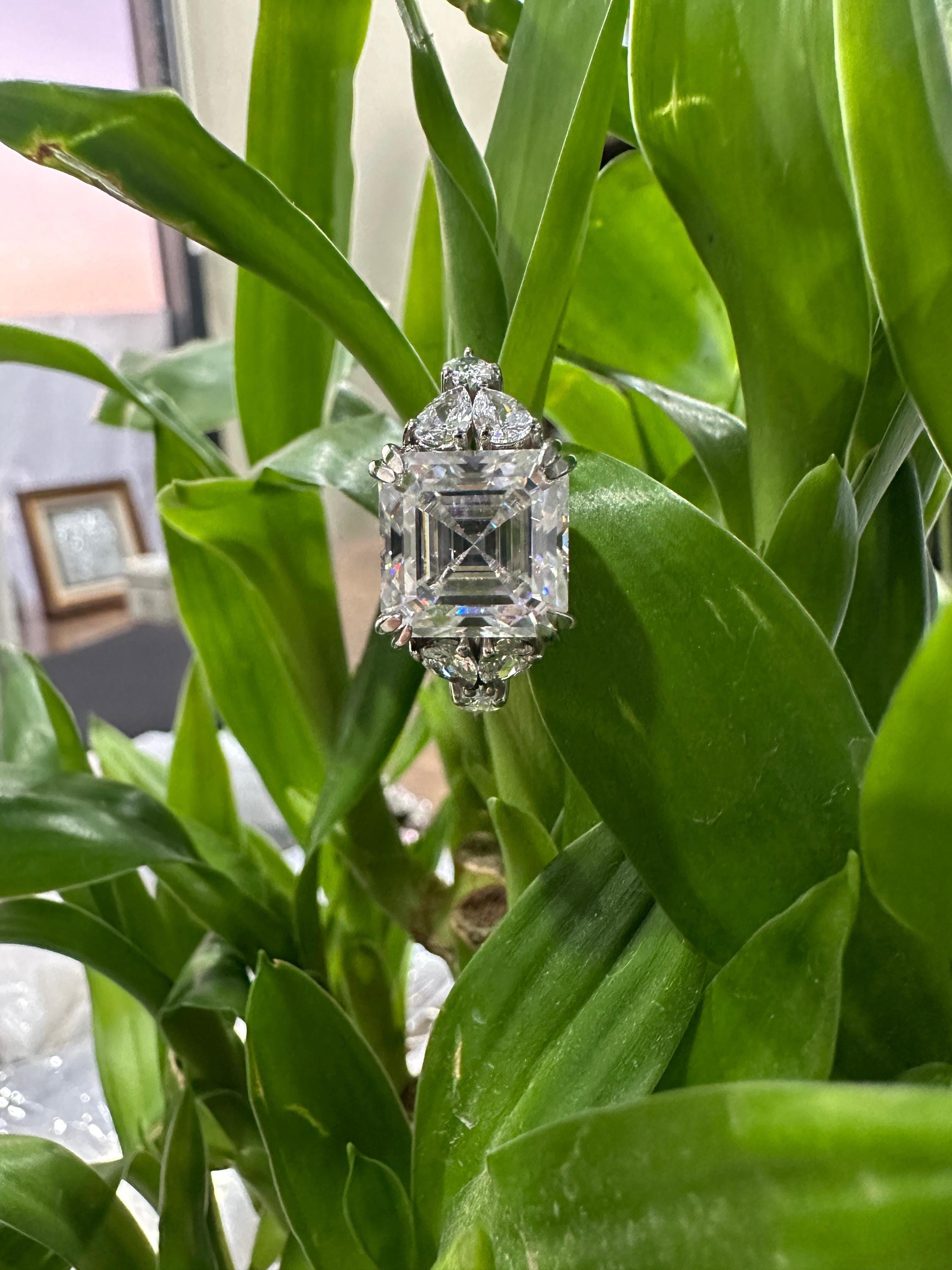 Asscher Cut Moissanite Engagement Ring | 6 Ct Sterling Silver Wedding Band