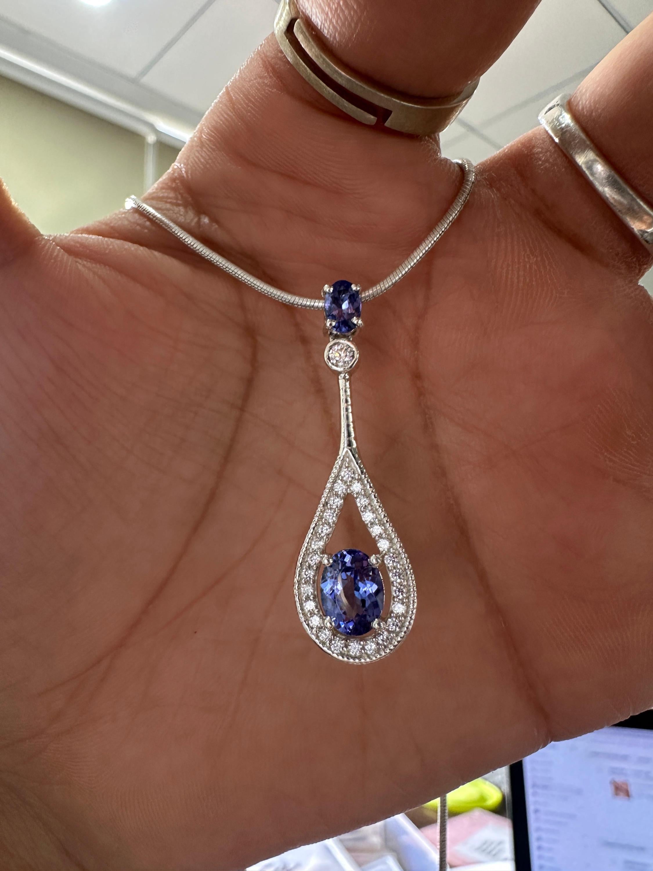 Unique Tanzanite Drop Pendant Necklace | 14k White Gold | Christmas Gift for her