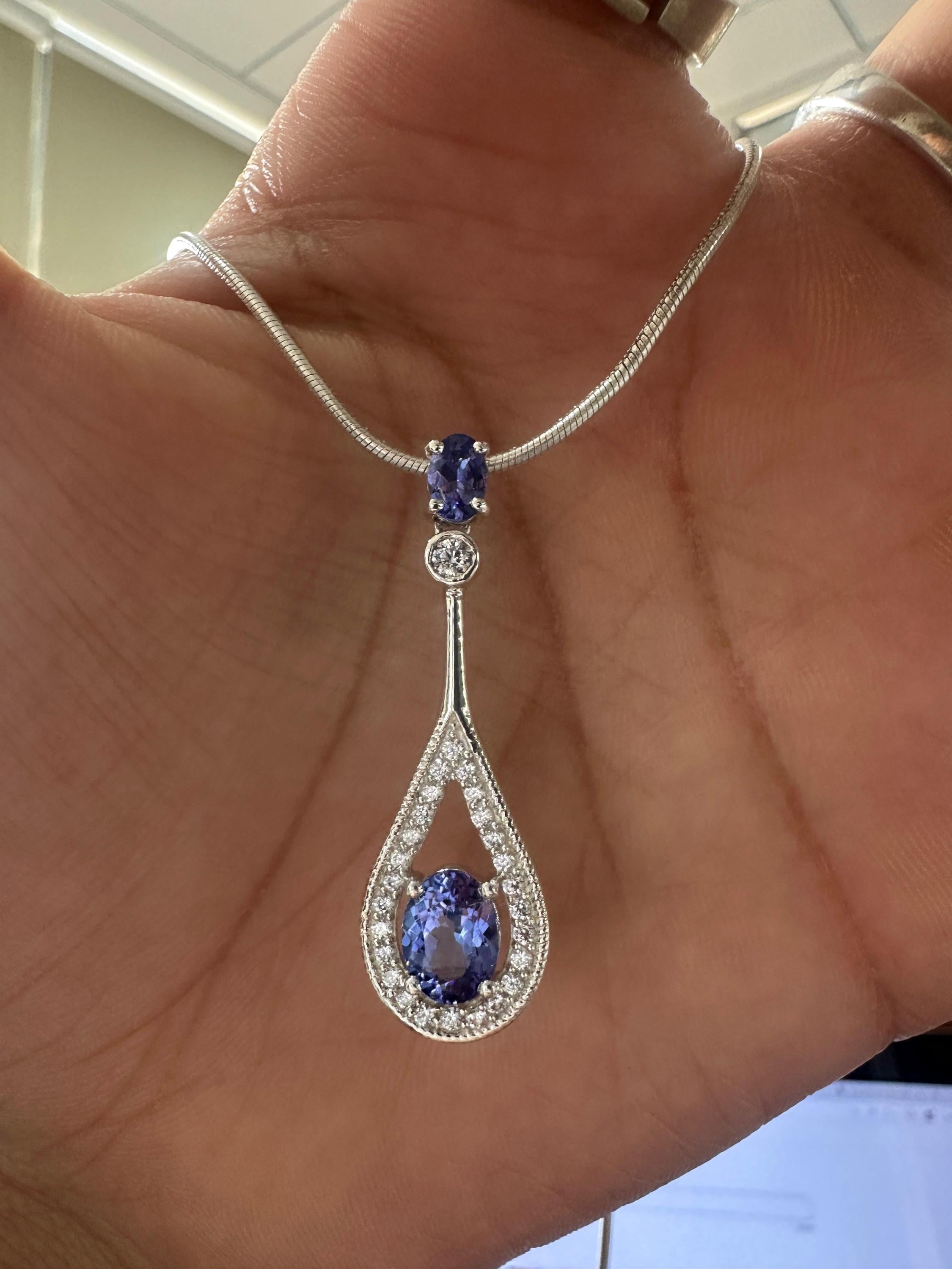 14k Tanzanite Drop Pendant Necklace for Women | Unique Anniversary Gift