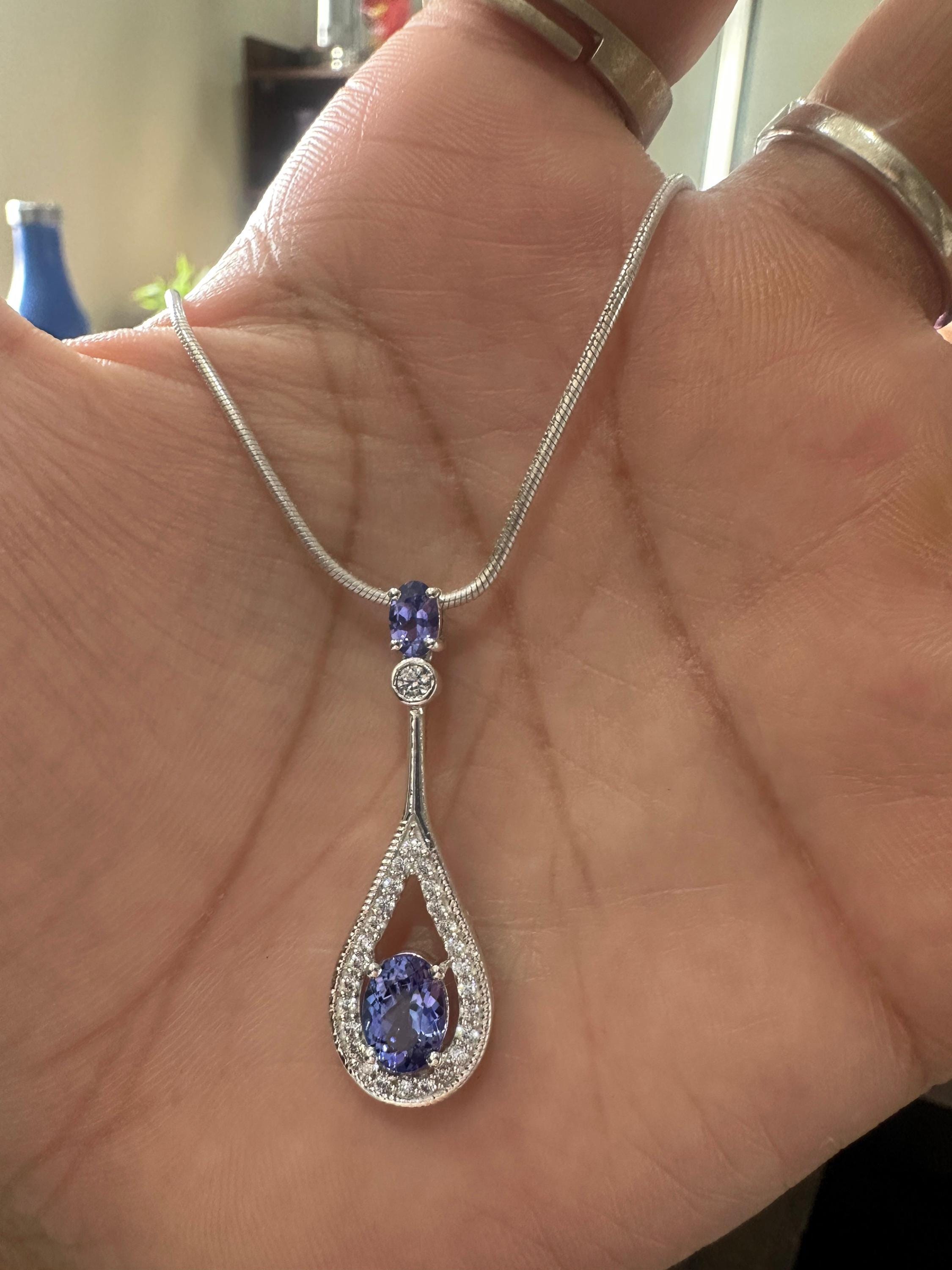 14k Tanzanite Drop Pendant Necklace for Women | Unique Anniversary Gift