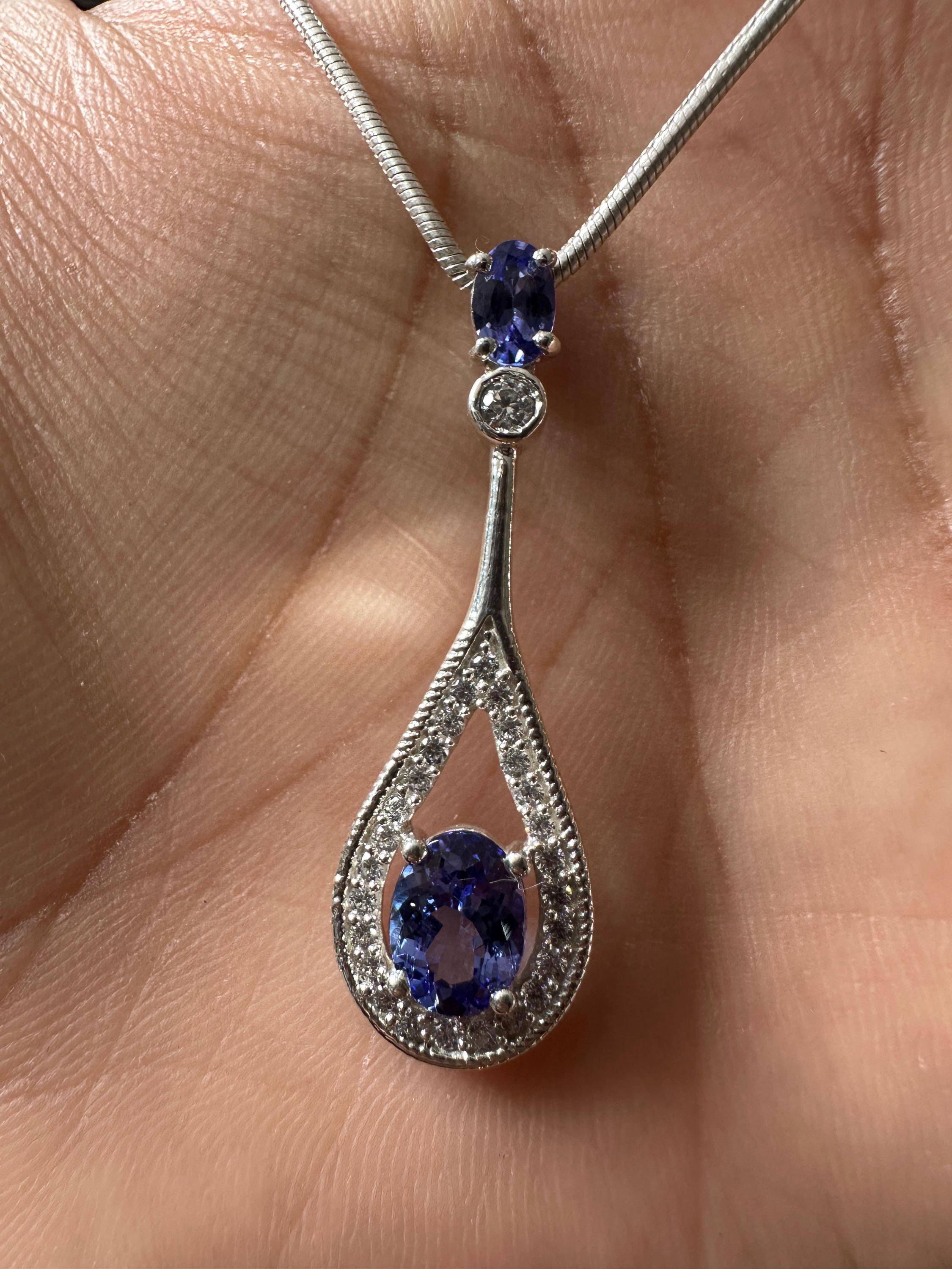 Unique Tanzanite Drop Pendant Necklace | 14k White Gold | Christmas Gift for her