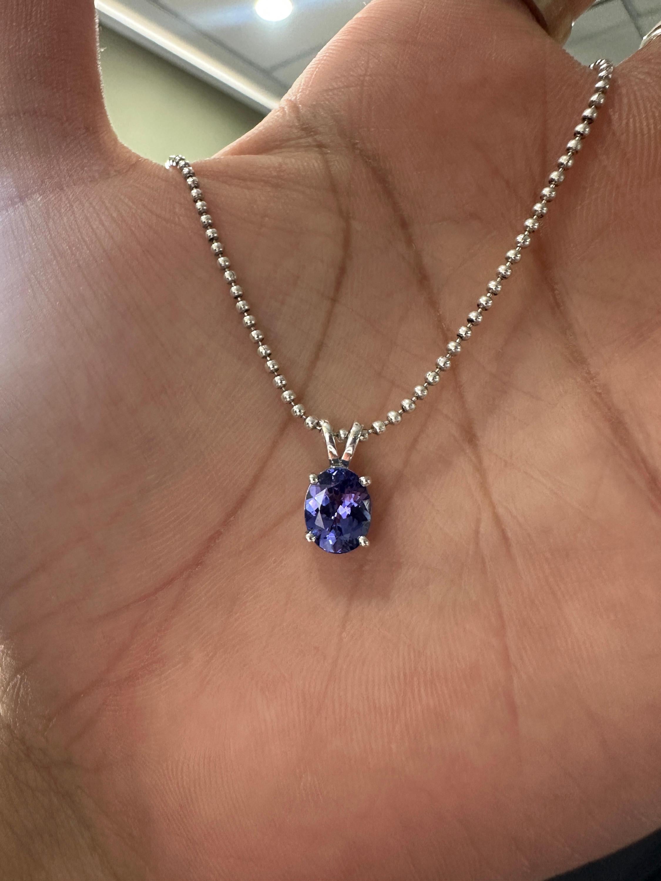 Oval Cut Tanzanite Pendant | 2 Ct Rare Blue Purple Gemstone Jewelry, 14K White Gold