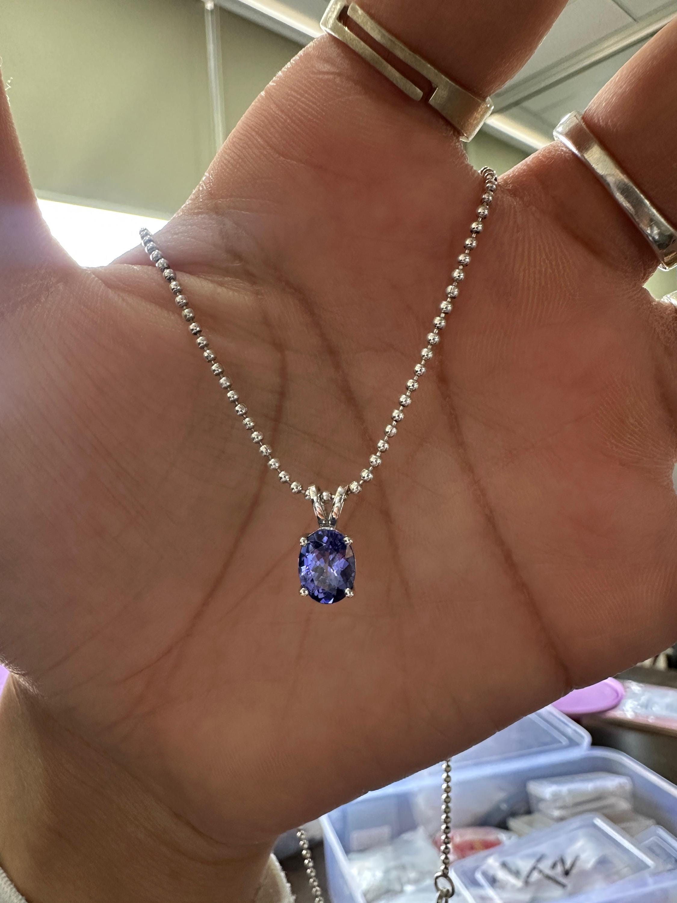 Oval Cut Tanzanite Pendant | 2 Ct Rare Blue Purple Gemstone Jewelry, 14K White Gold