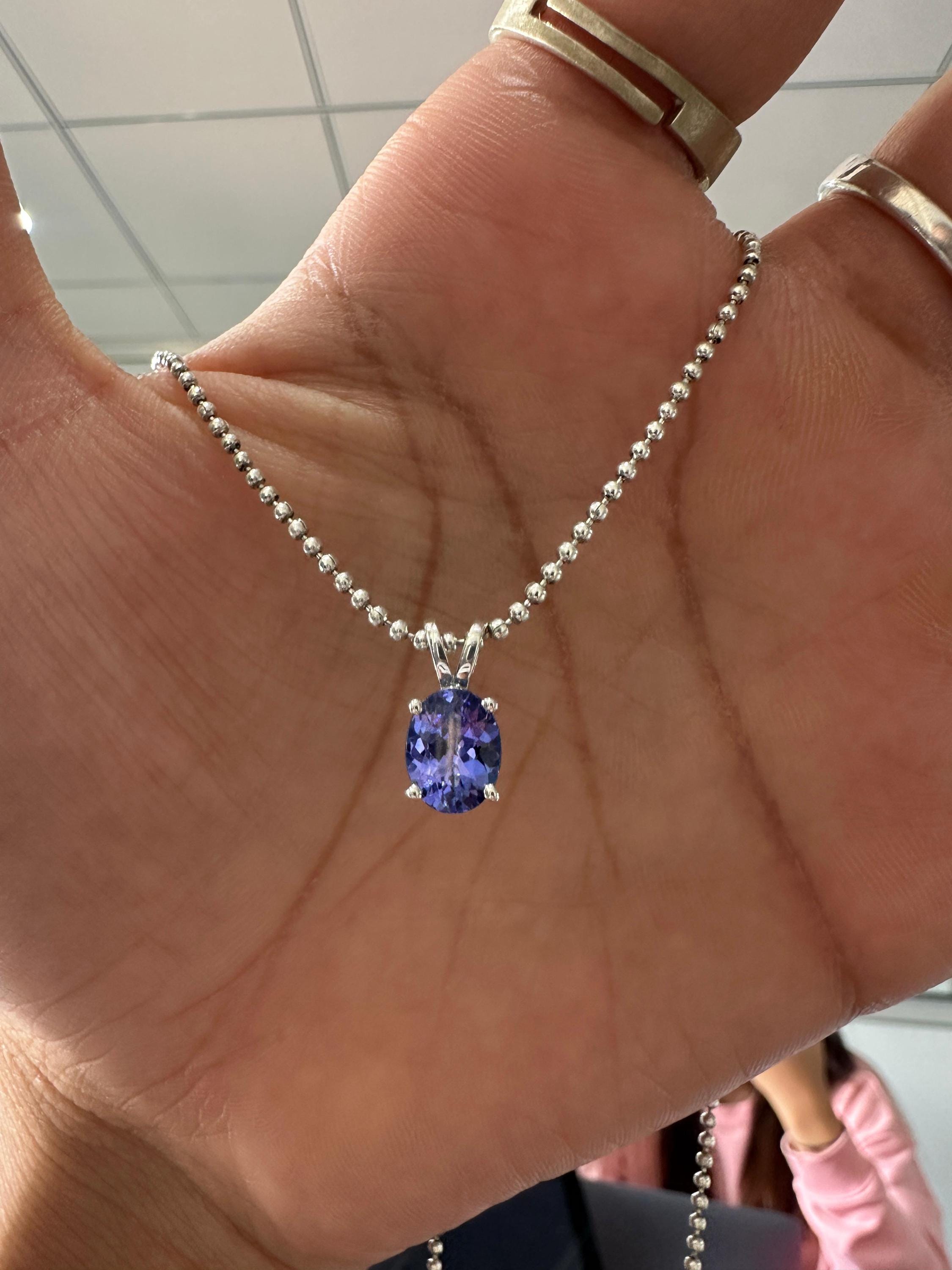 Oval Cut Tanzanite Pendant | 2 Ct Rare Blue Purple Gemstone Jewelry, 14K White Gold