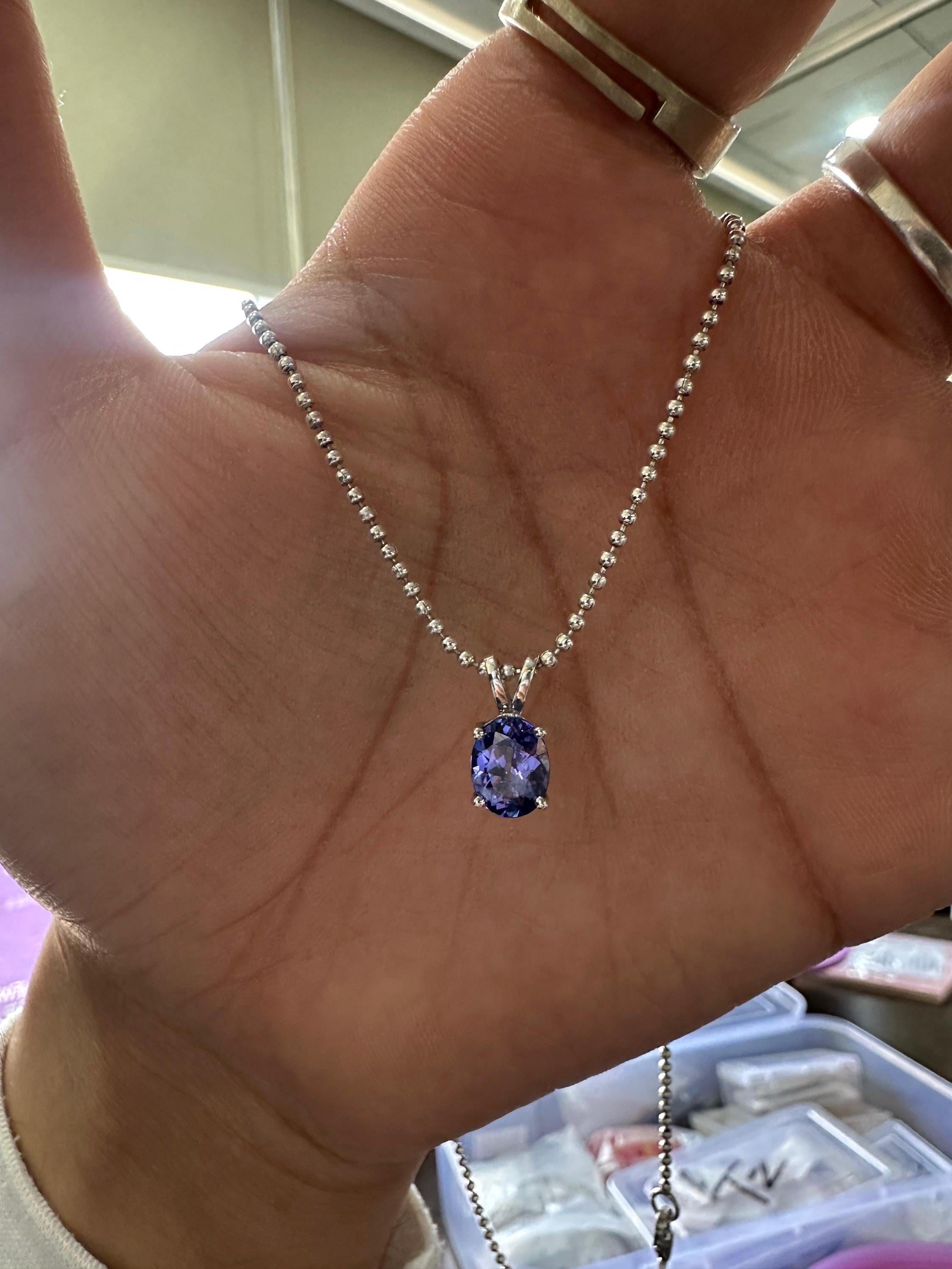 Oval Cut Tanzanite Pendant | 2 Ct Rare Blue Purple Gemstone Jewelry, 14K White Gold