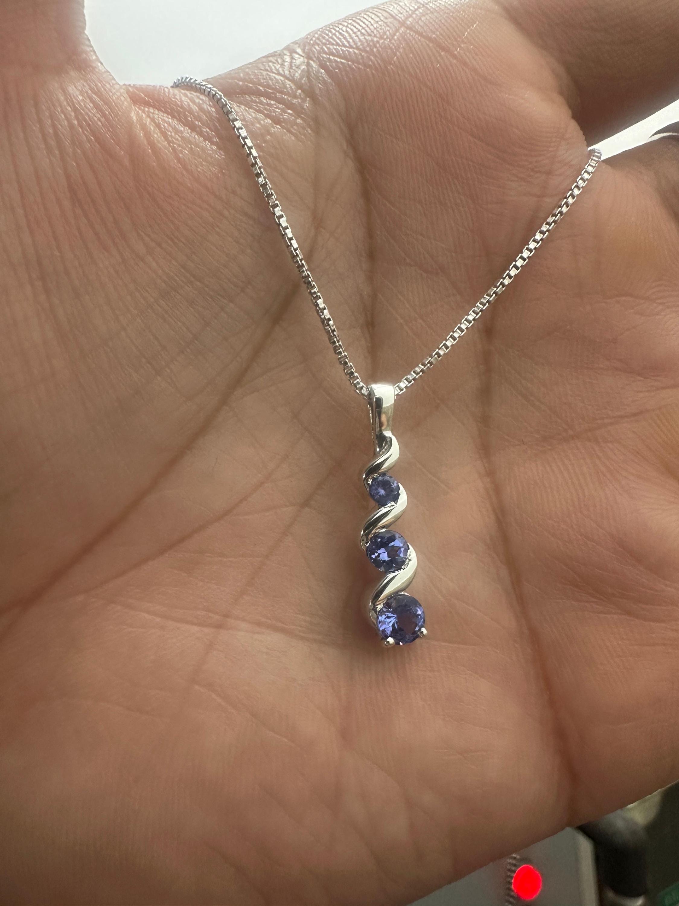14k Gold Tanzanite Pendant | Unique Three Stone Necklace | Anniversary Gift for her