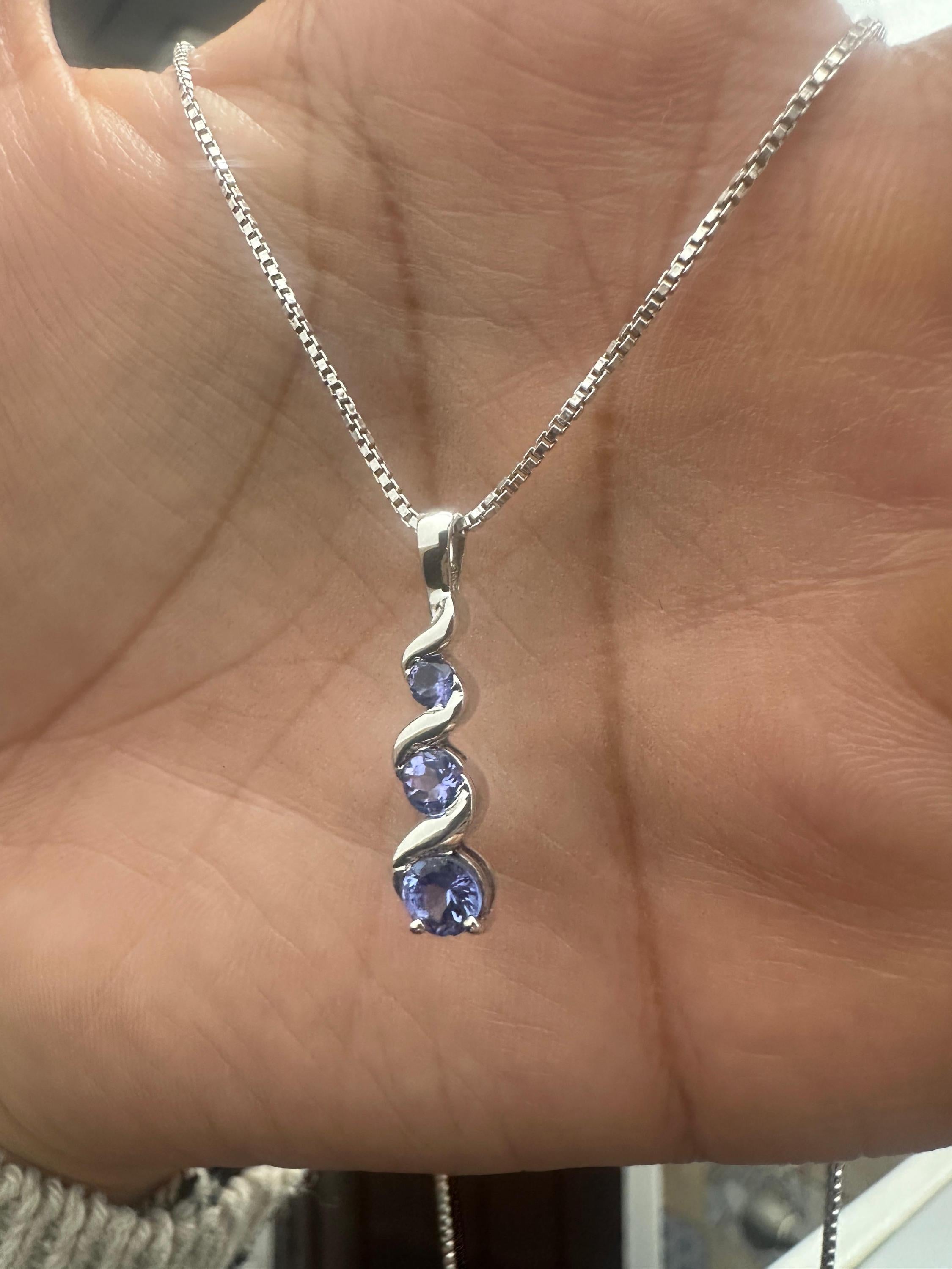 14k Gold Tanzanite Pendant | Unique Three Stone Necklace | Anniversary Gift for her
