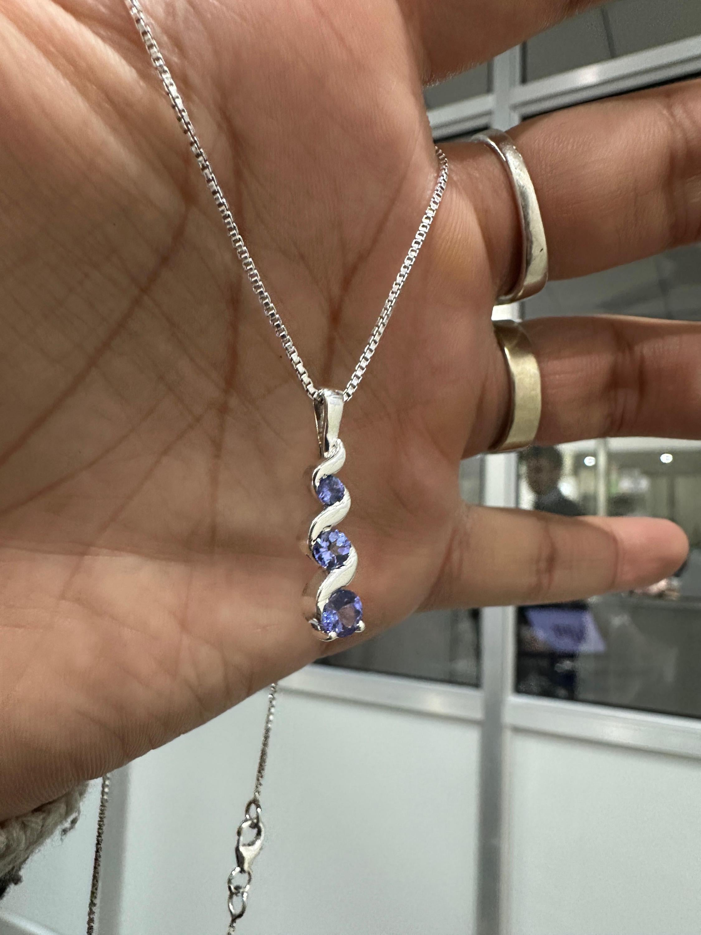 14k Gold Tanzanite Pendant | Unique Three Stone Necklace | Anniversary Gift for her