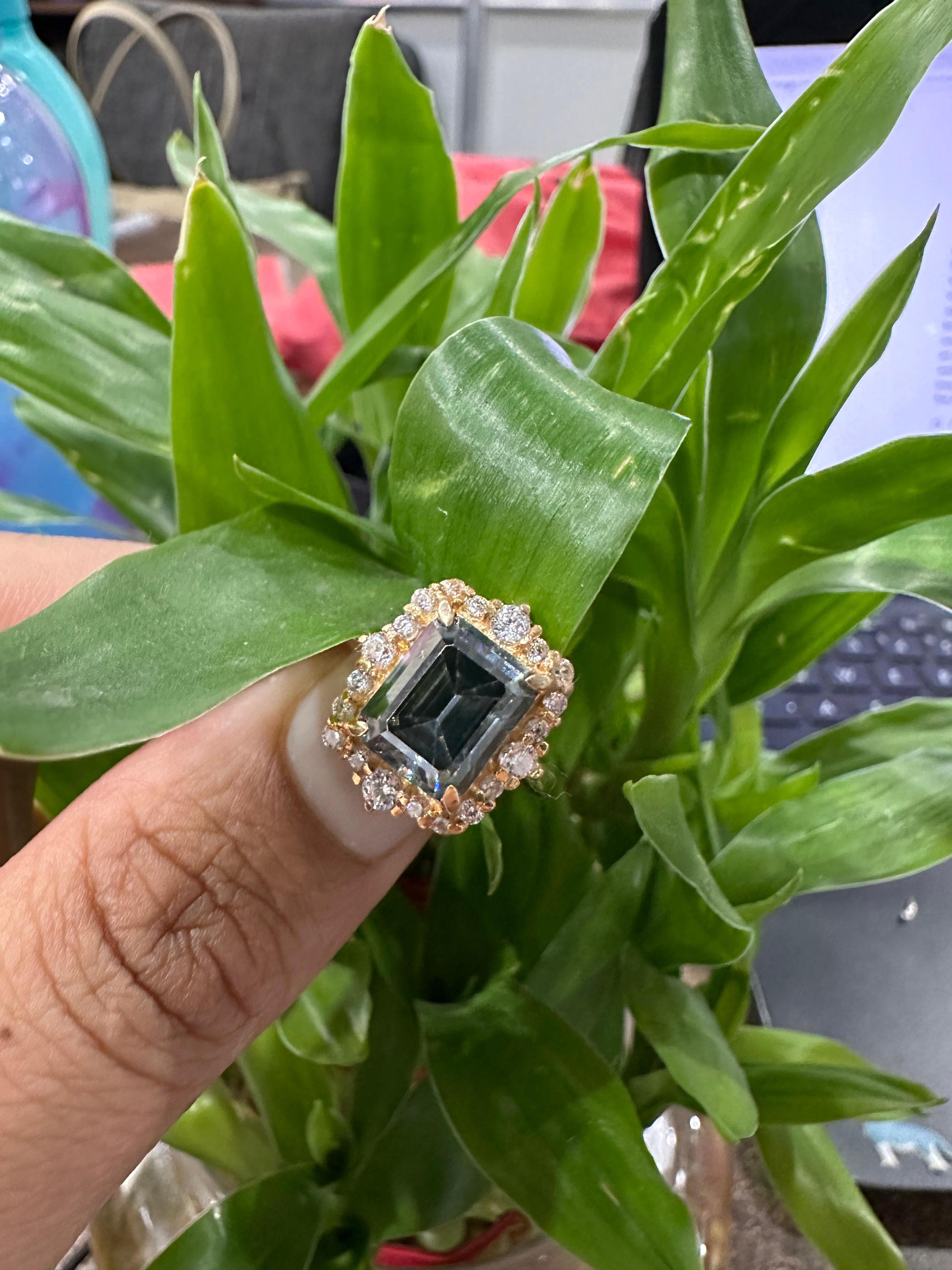 Color Changing Alexandrite Moissanite Engagement Ring | 4 Ct Emerald Cut Halo Gold Finish