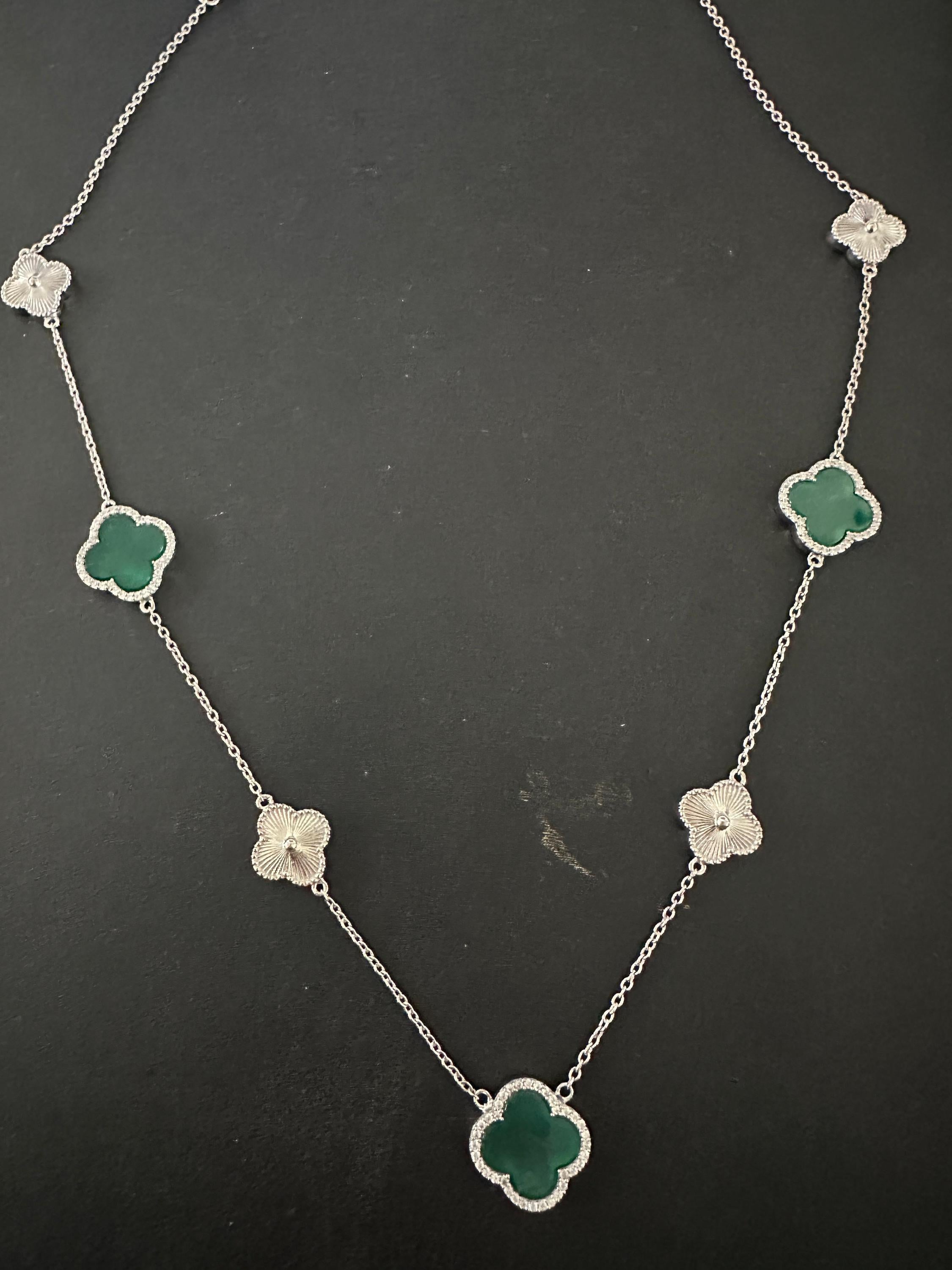 Green Clover Necklace for Women | 925 Sterling Silver | Four Leaf Lucky Charm Pendant | Minimalist Everyday Necklace