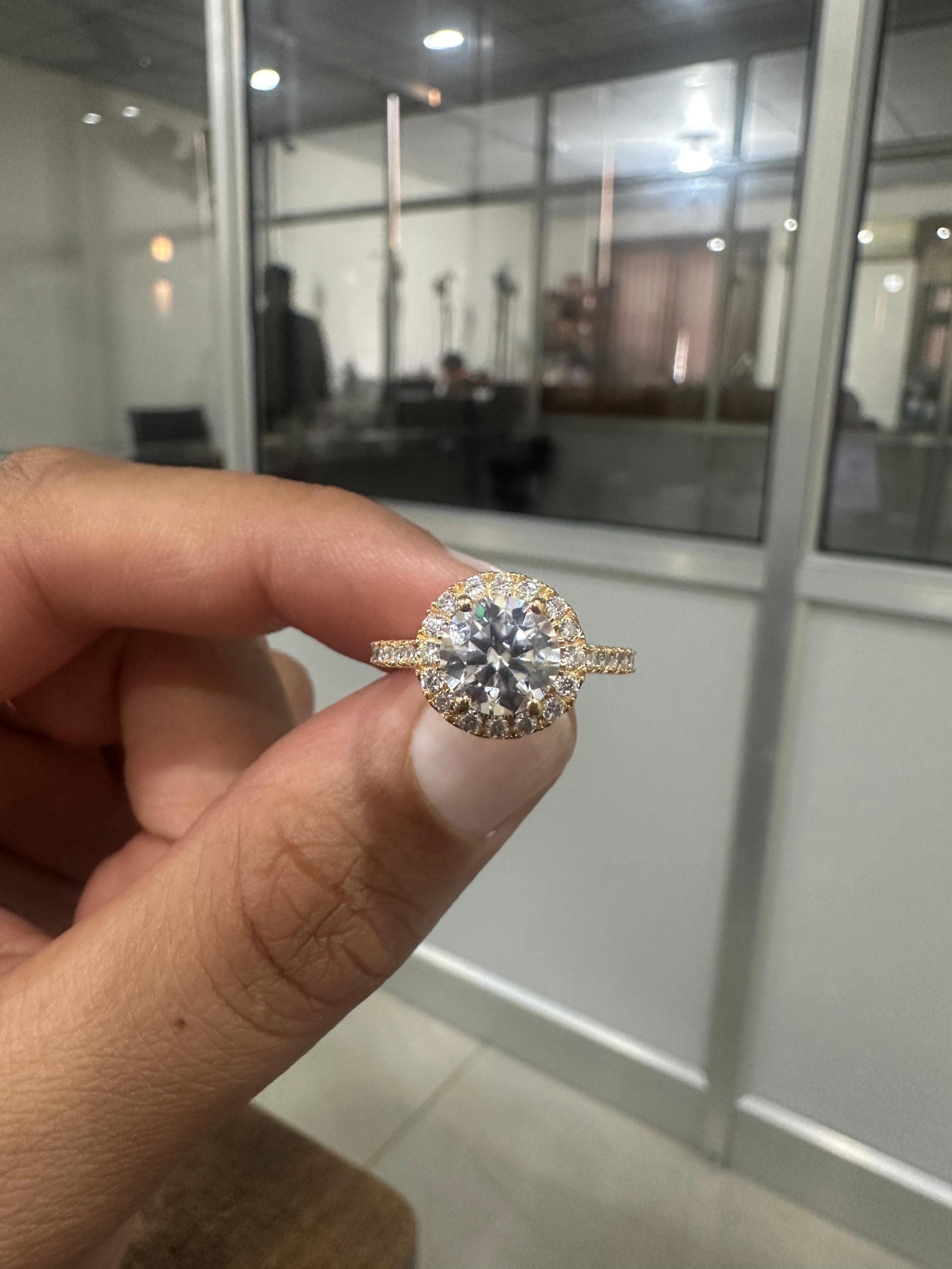 14k Yellow Gold Moissanite Halo Engagement Ring | 2 CT Wedding Ring for her