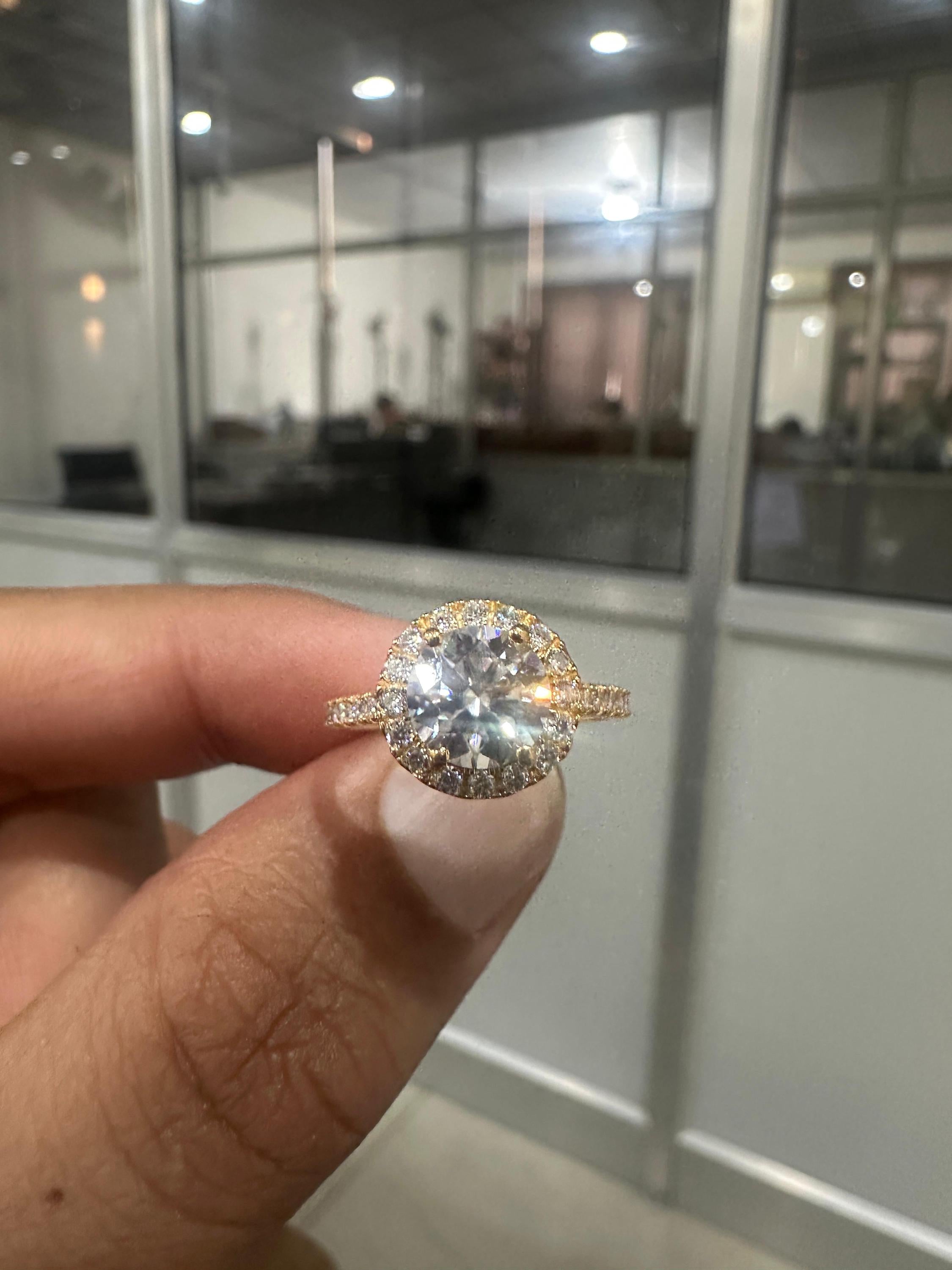 14k Yellow Gold Moissanite Halo Engagement Ring | 2 CT Wedding Ring for her