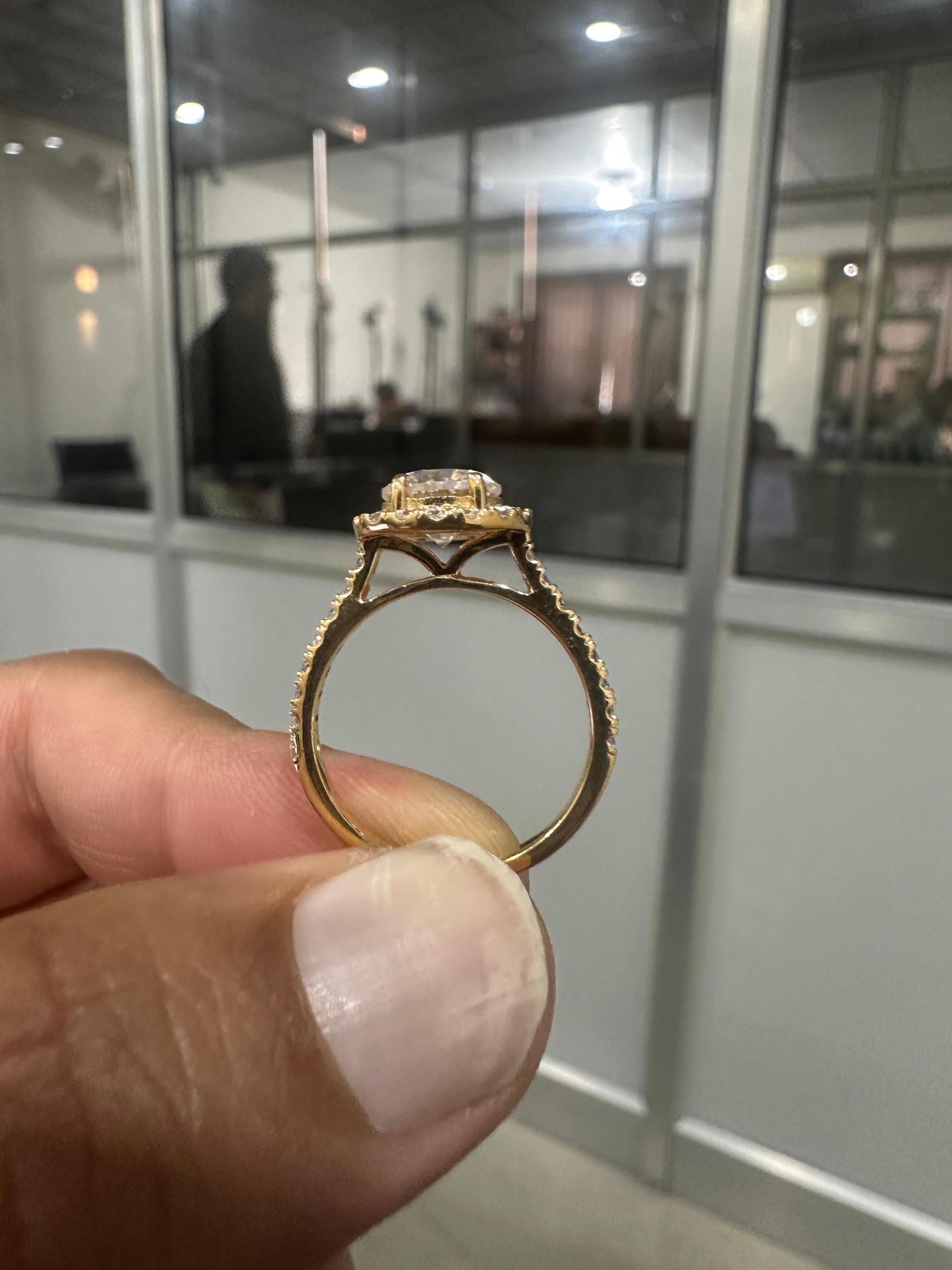 14k Yellow Gold Moissanite Halo Engagement Ring | 2 CT Wedding Ring for her