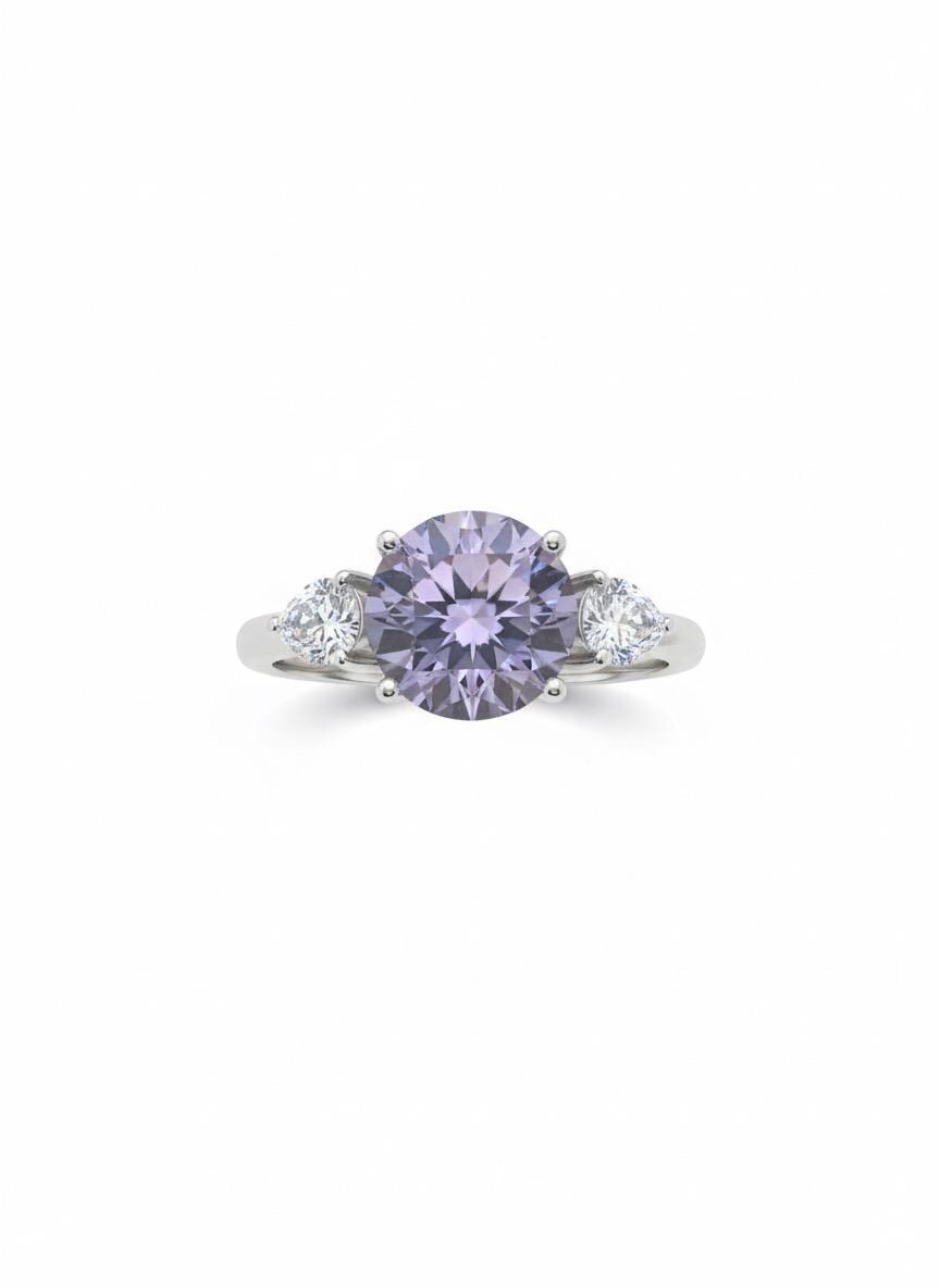 Lavender Moissanite Engagement Ring | Sterling Silver Three-Stone Ring