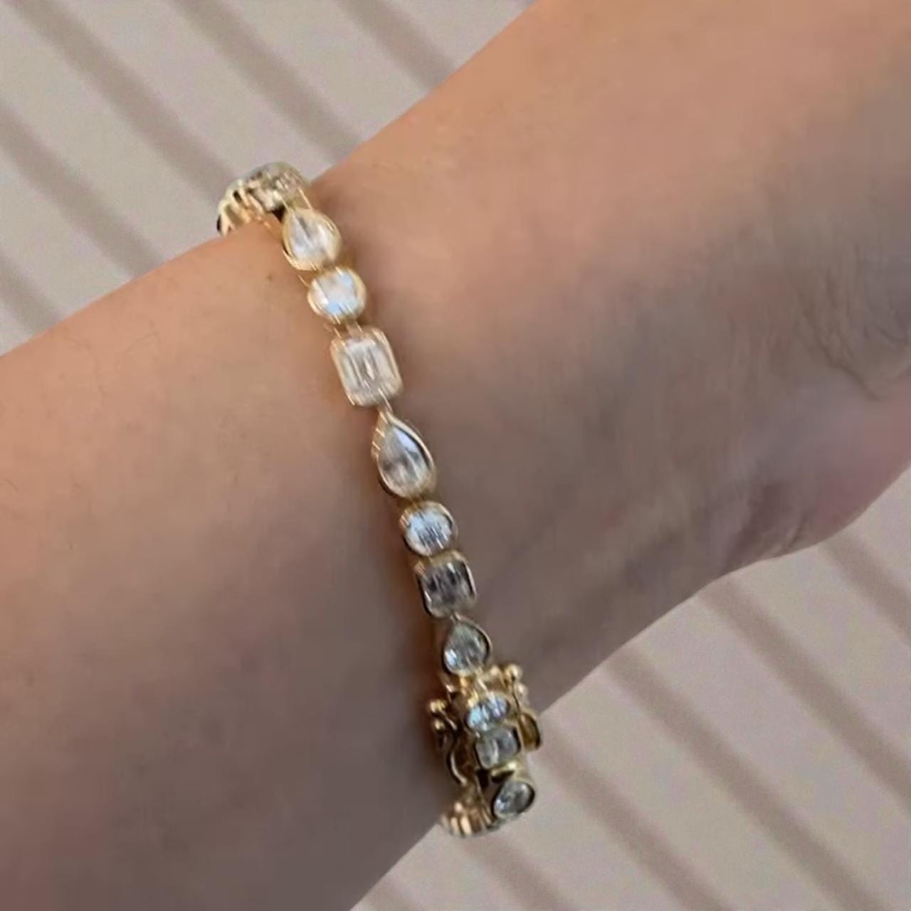 Multi-Shape Moissanite Tennis Bracelet | Gold Finish, Bezel Set