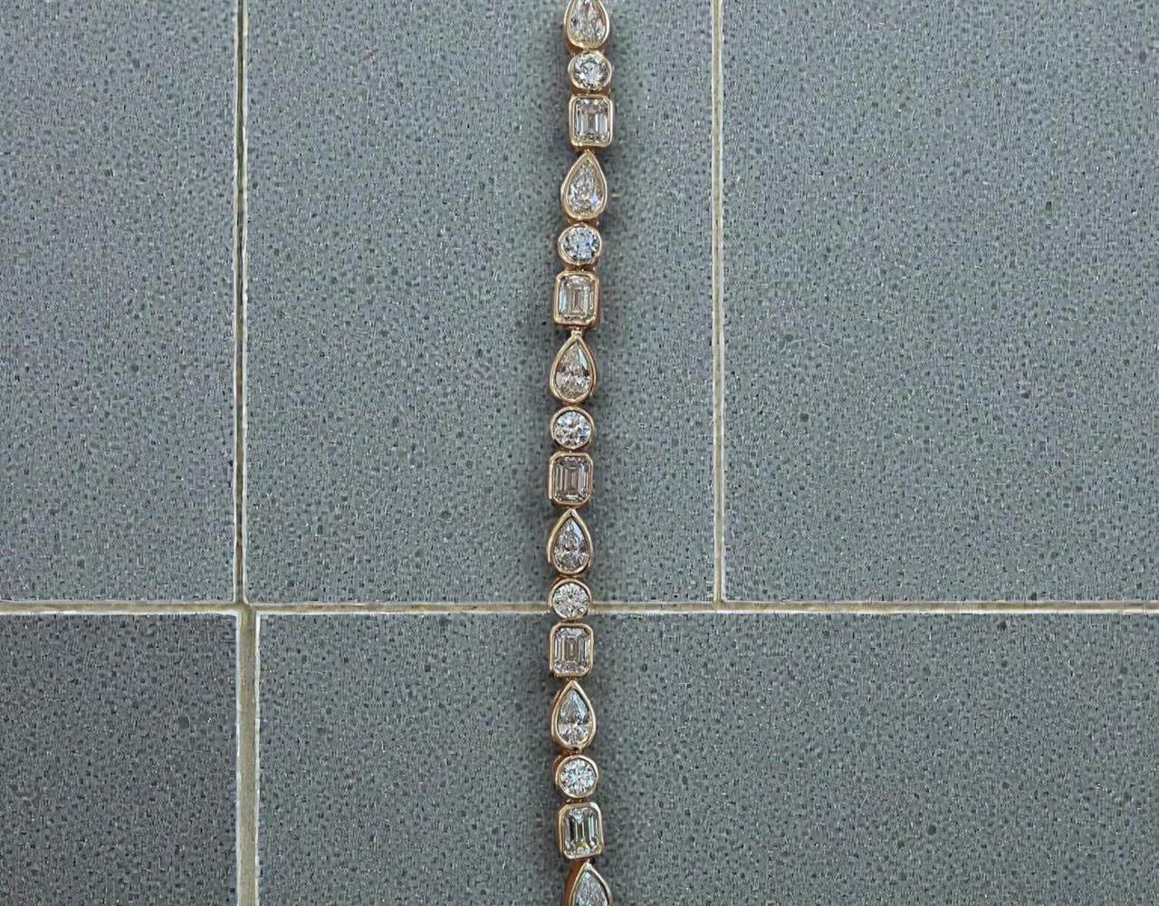Multi-Shape Moissanite Tennis Bracelet | Gold Finish, Bezel Set