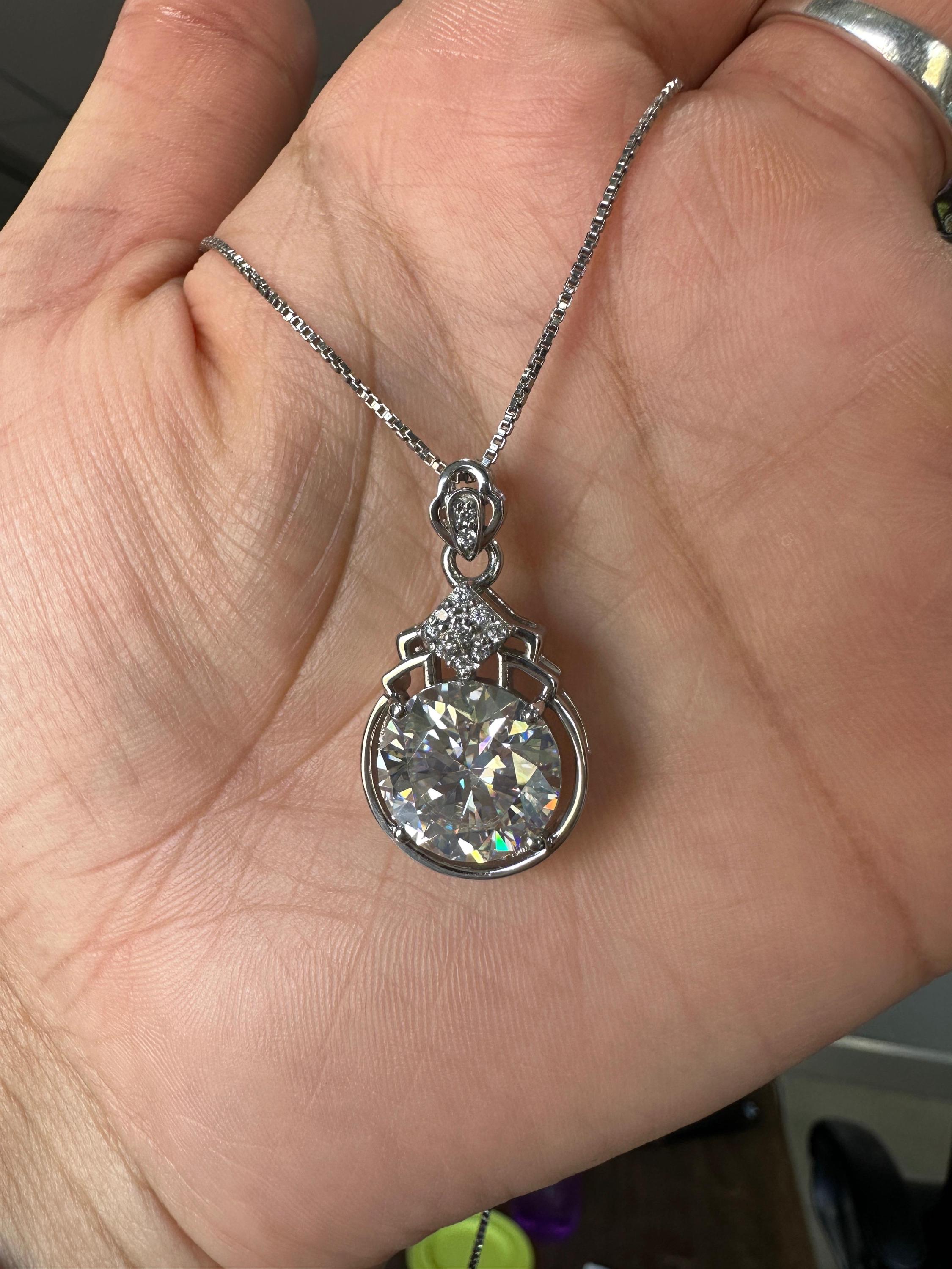 Statement Moissanite Pendant Necklace | 925 Sterling Silver, 10 CT Diamond Look Jewelry for gift