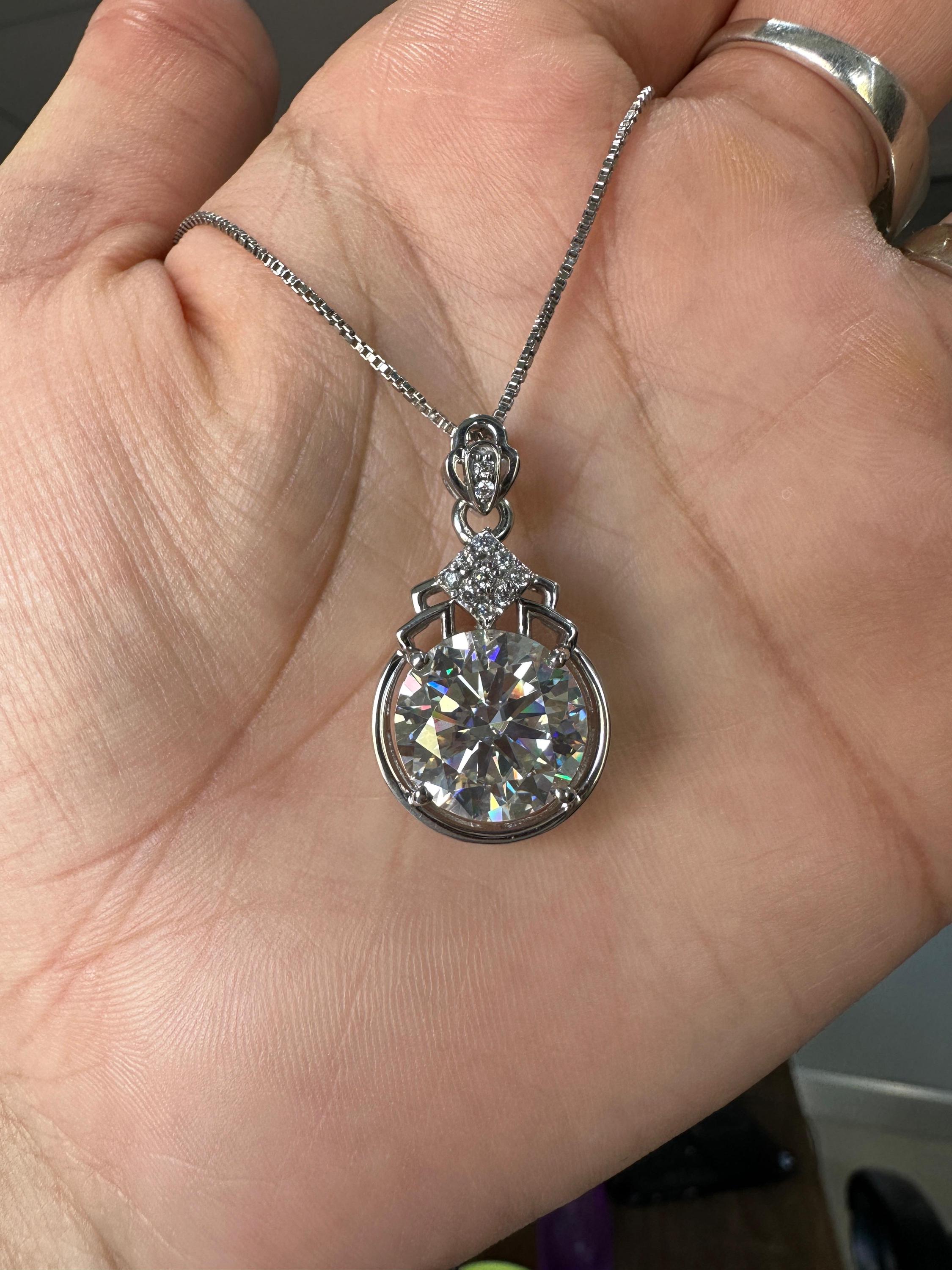 Statement Moissanite Pendant Necklace | 925 Sterling Silver, 10 CT Diamond Look Jewelry for gift