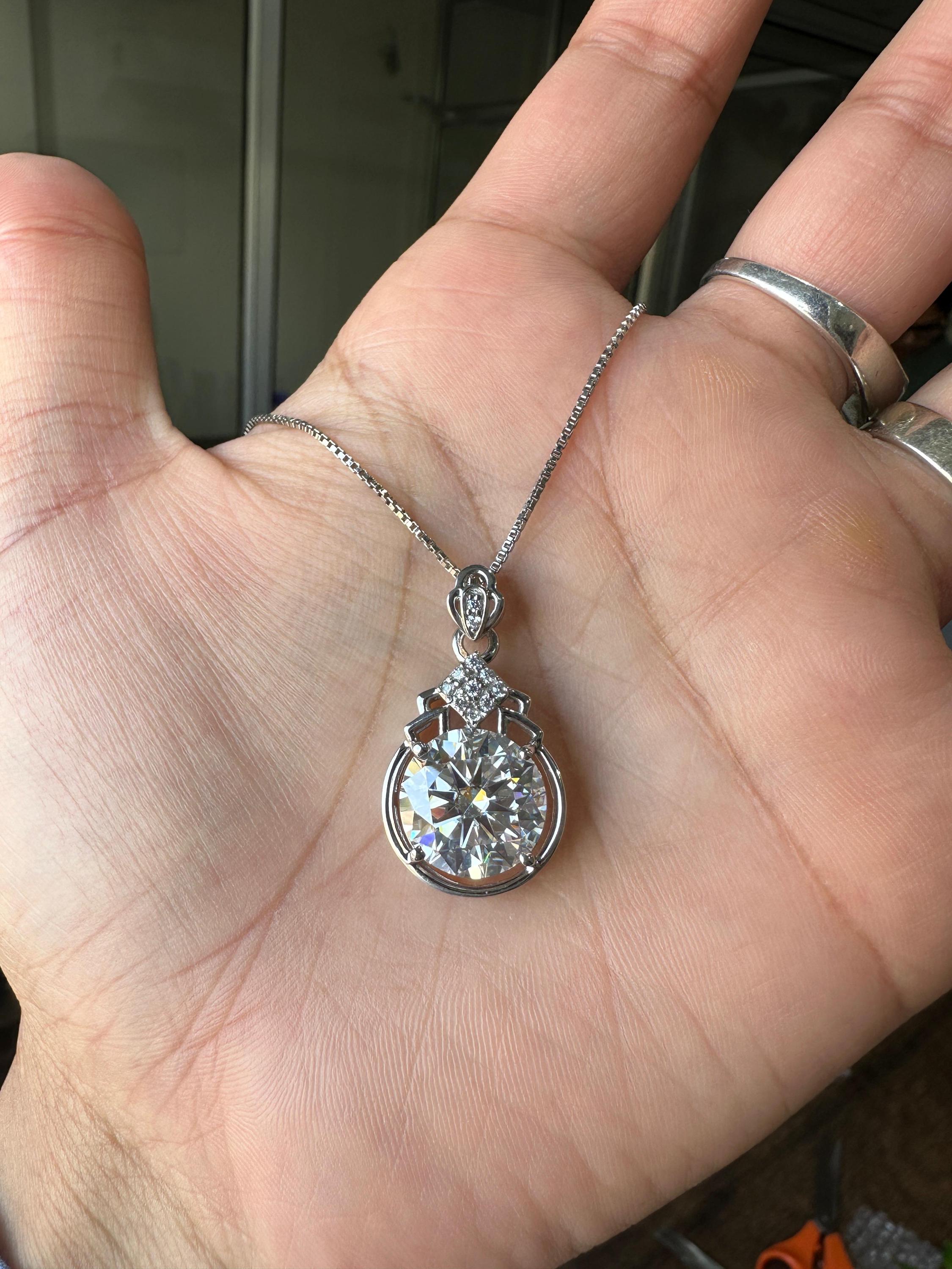 Statement Moissanite Pendant Necklace | 925 Sterling Silver, 10 CT Diamond Look Jewelry for gift