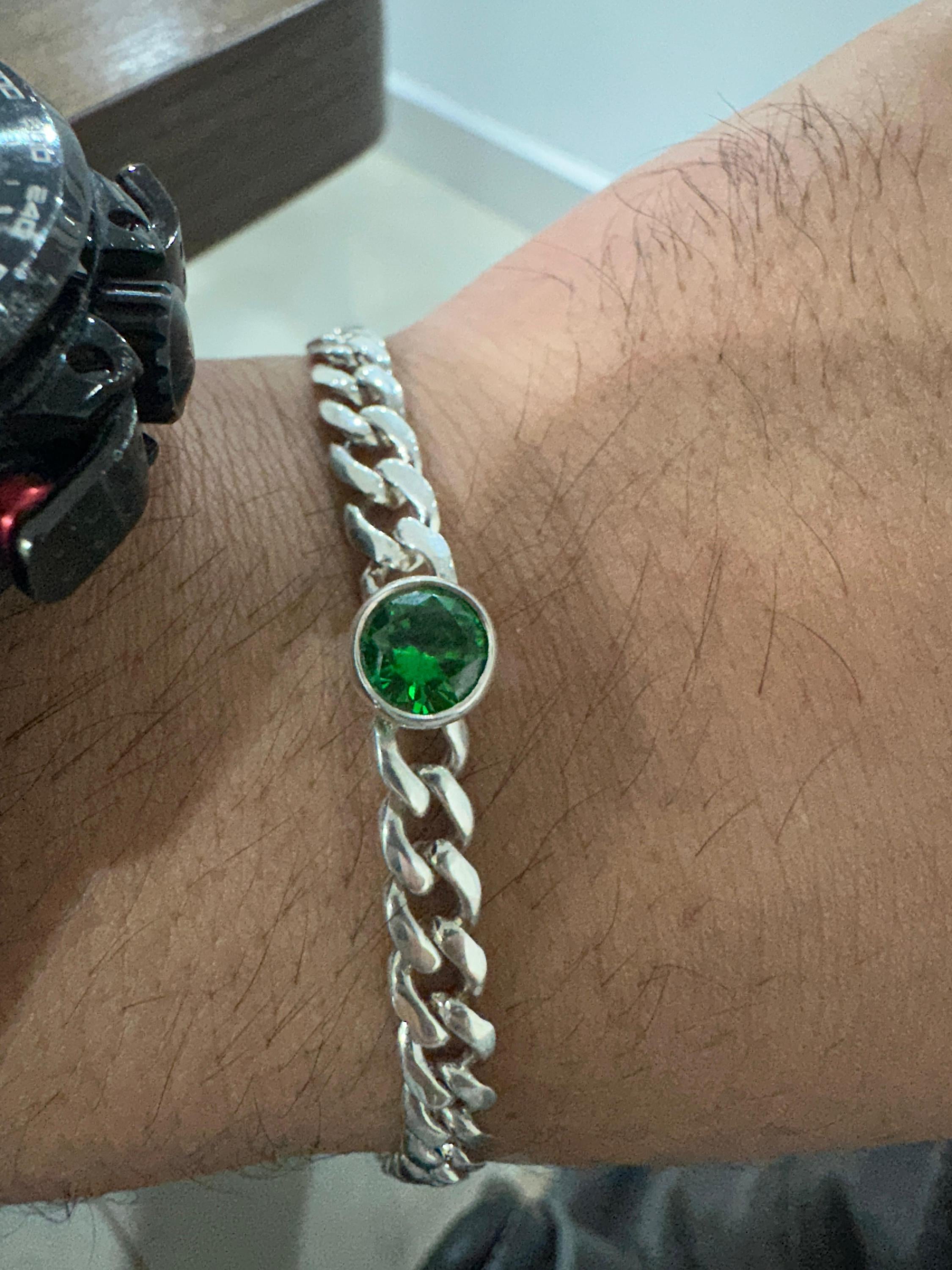 Emerald Cuban Chain Bracelet | 925 Sterling Silver, Unisex Jewelry