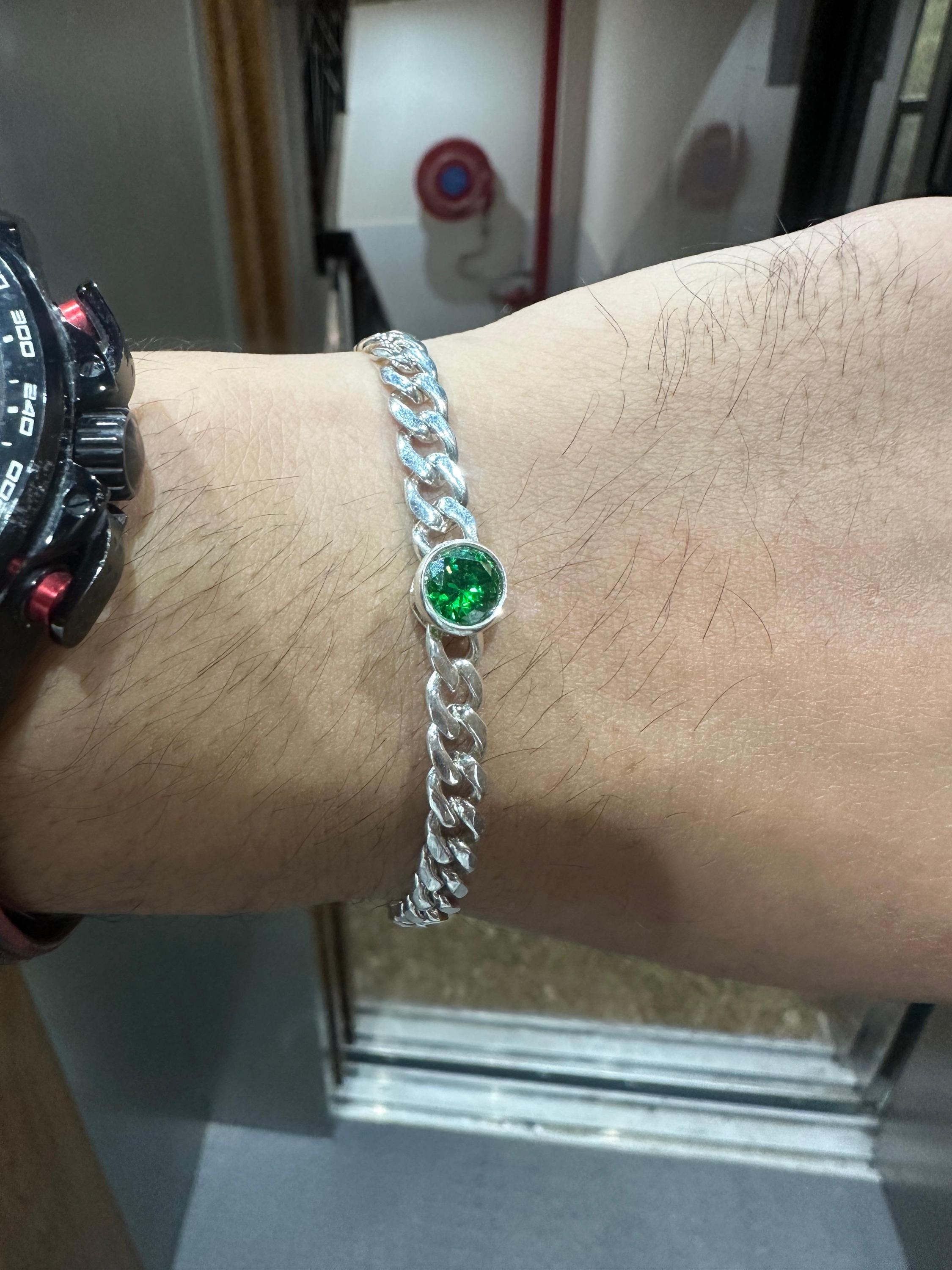 Emerald Cuban Chain Bracelet | 925 Sterling Silver, Unisex Jewelry