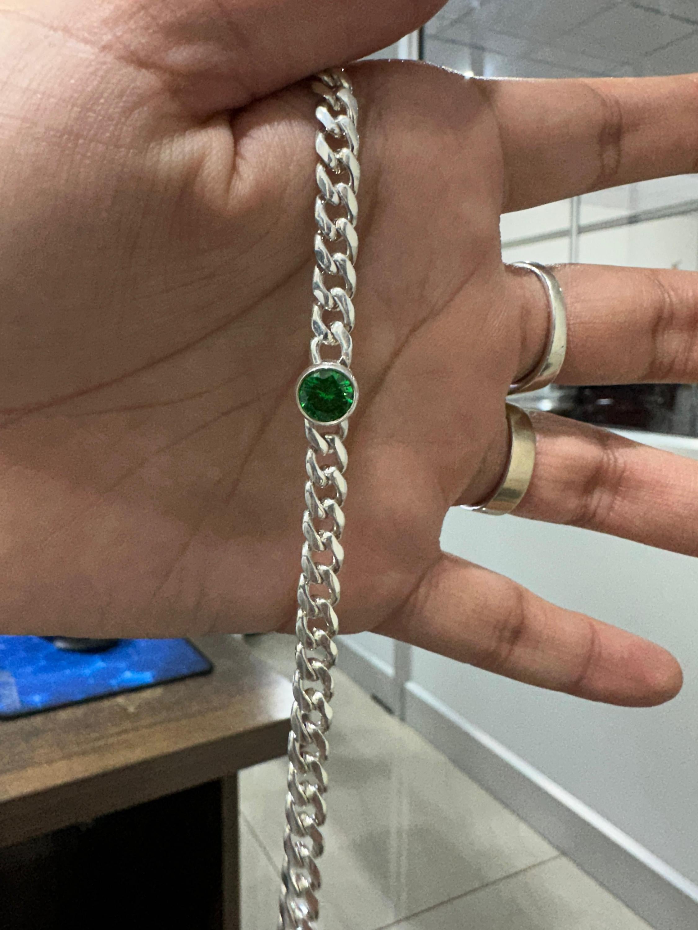 Emerald Cuban Chain Bracelet | 925 Sterling Silver, Unisex Jewelry