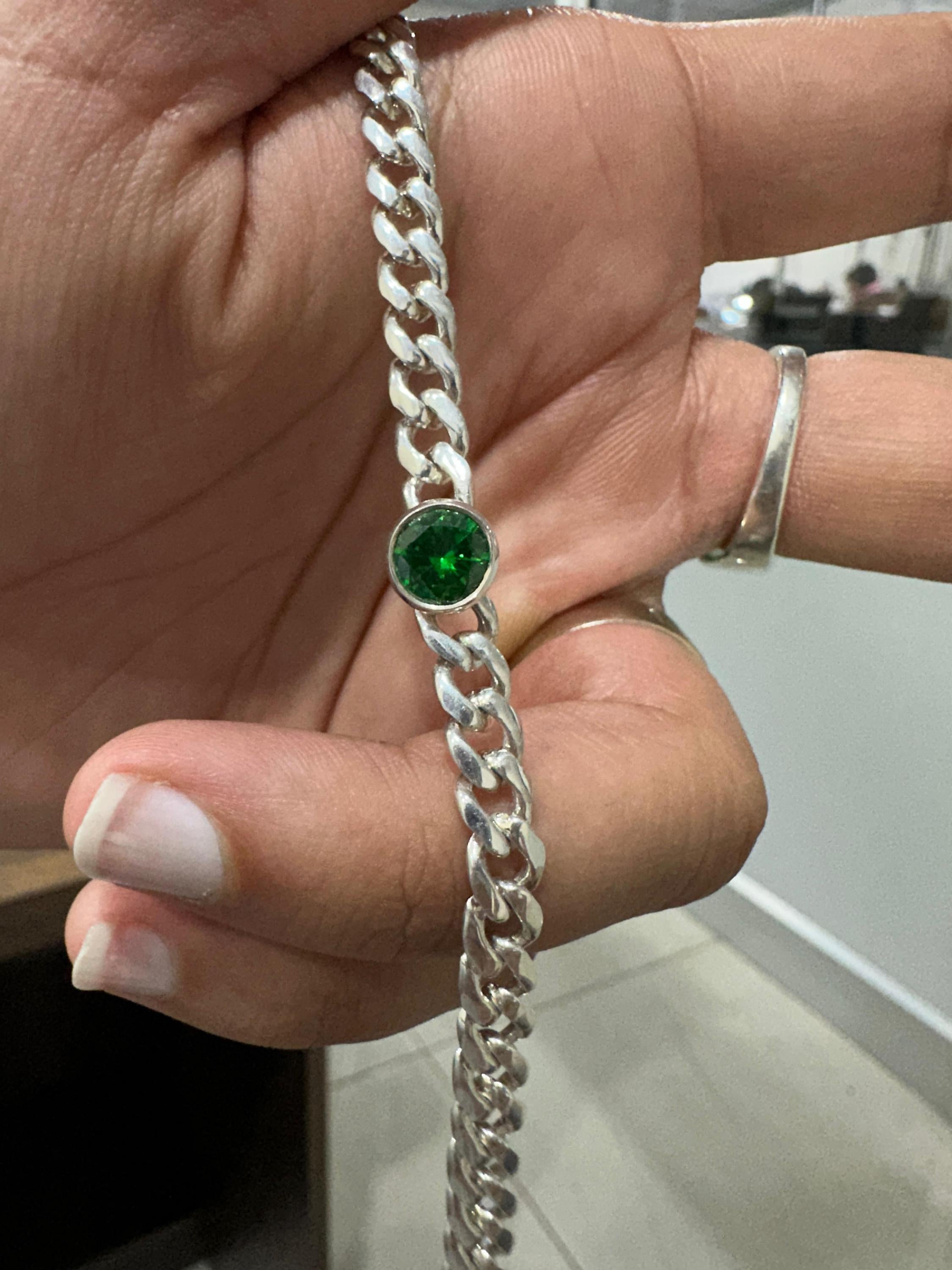 Emerald Cuban Chain Bracelet | 925 Sterling Silver, Unisex Jewelry