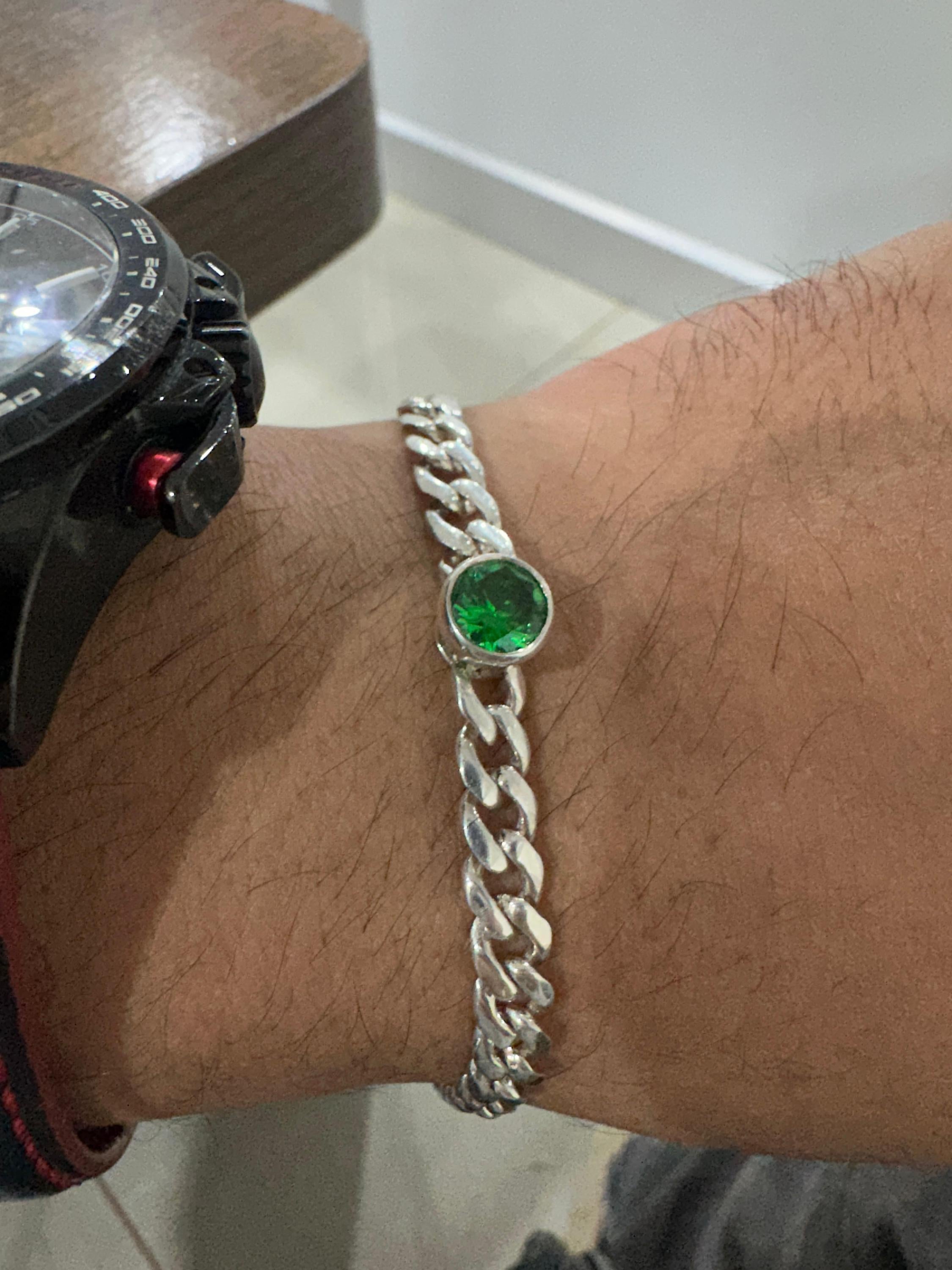 Emerald Cuban Chain Bracelet | 925 Sterling Silver, Unisex Jewelry