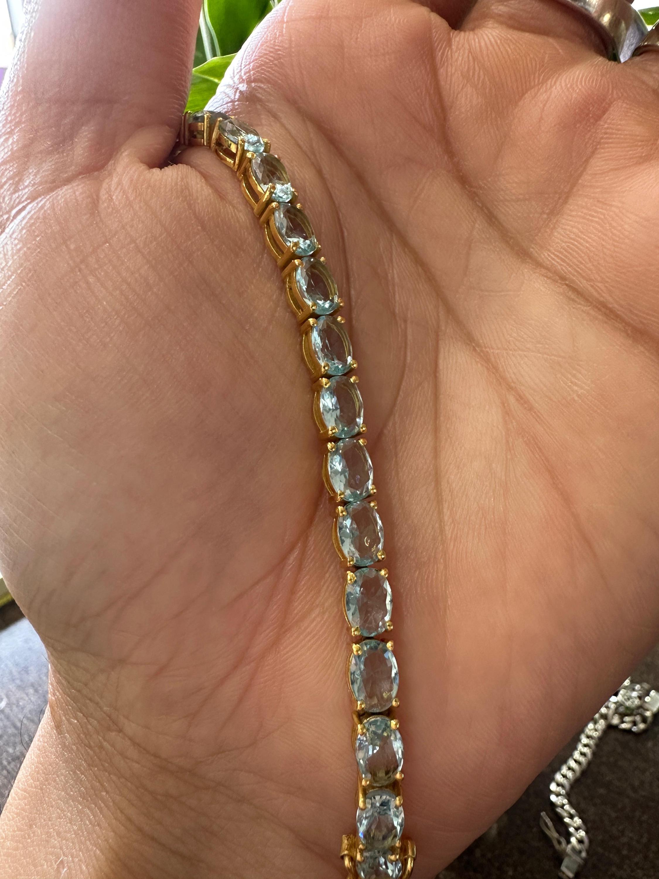 Natural Aquamarine Tennis Bracelet for gift | 14k Yellow gold vermeil plated, March Birthstone jewelry