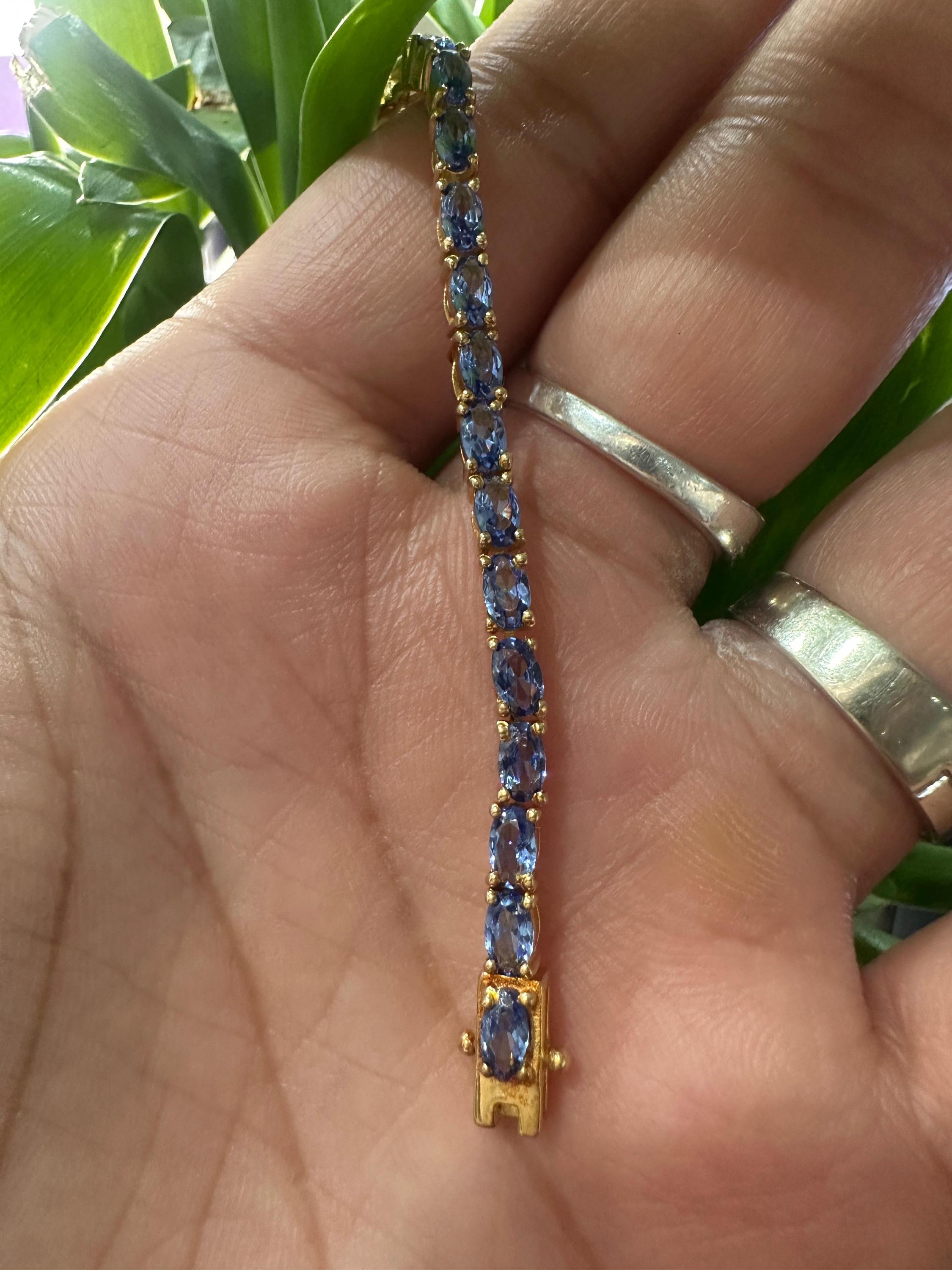 Oval Cut Tanzanite Tennis Bracelet, 12 CT Sterling Silver, Bridal Wedding Jewelry