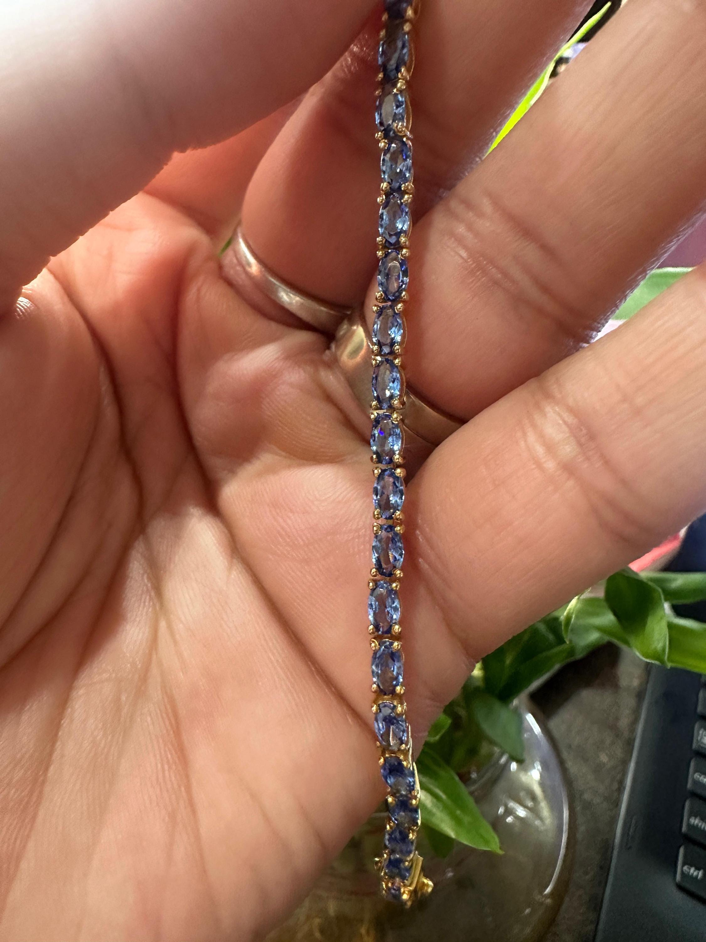 Oval Cut Tanzanite Tennis Bracelet, 12 CT Sterling Silver, Bridal Wedding Jewelry
