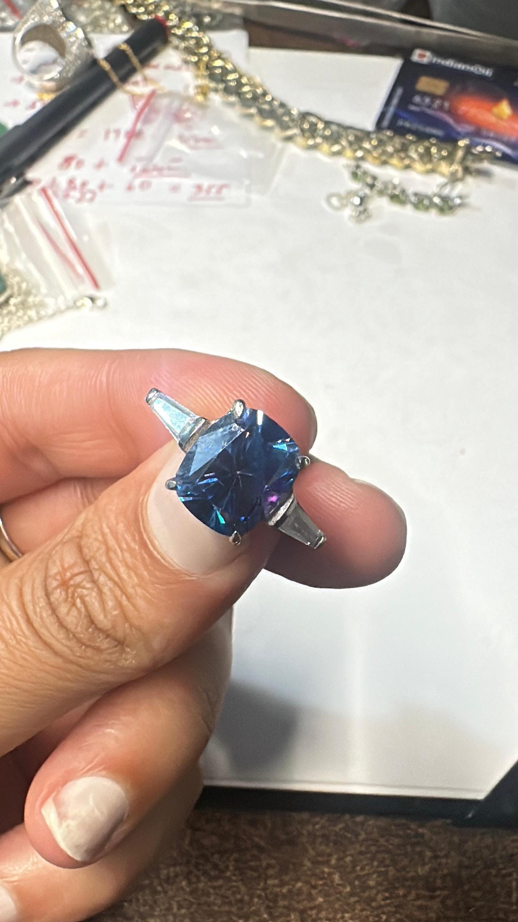 4 CT Blue Moissanite Engagement Ring | 925 Sterling Silver Three Stone Ring