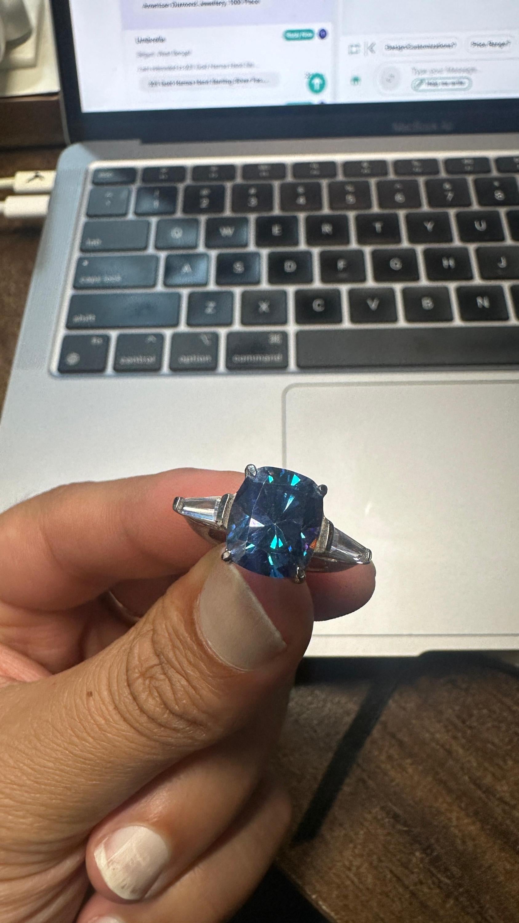 4 CT Blue Moissanite Engagement Ring | 925 Sterling Silver Three Stone Ring
