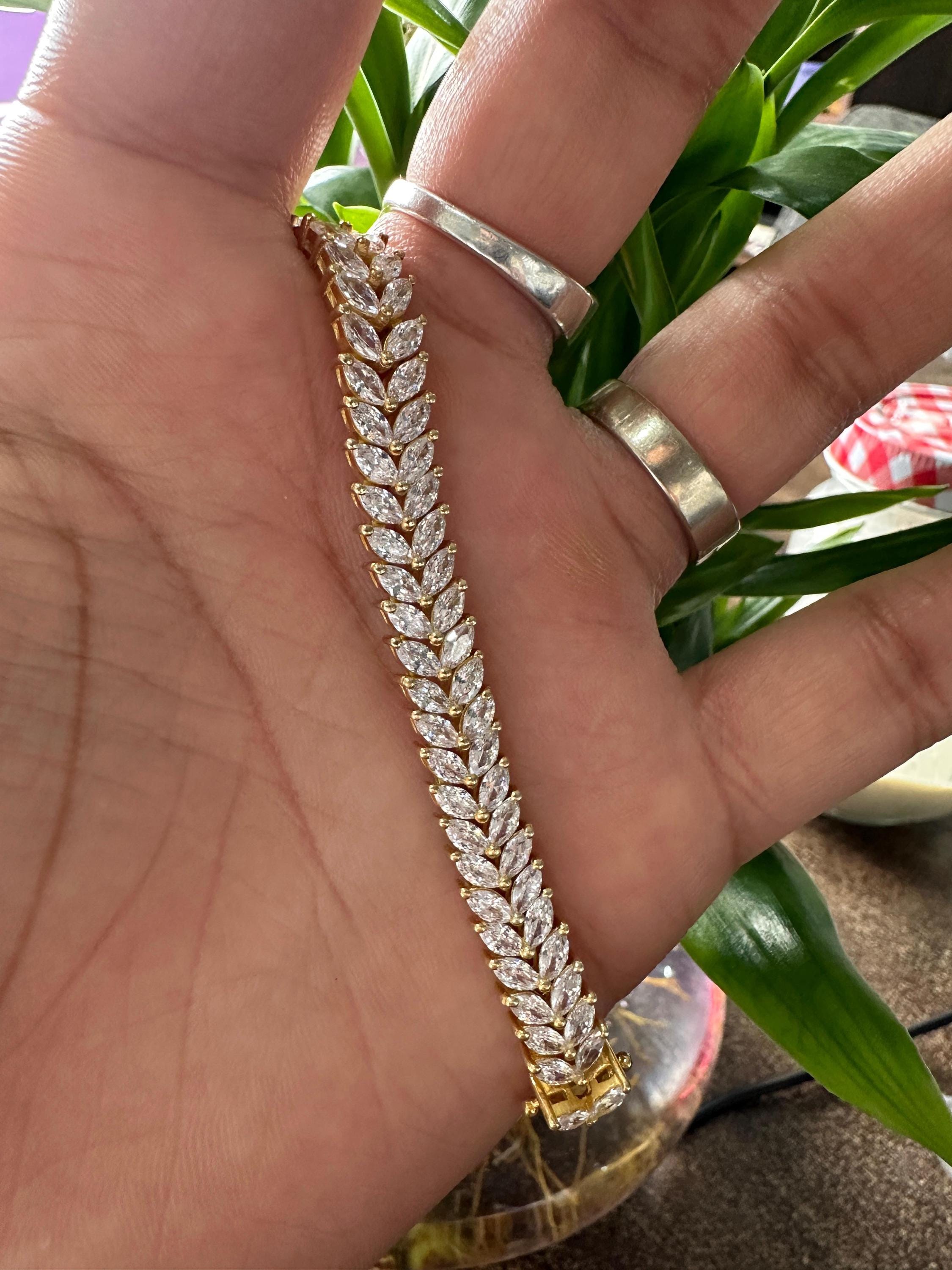 Double Line Marquise Moissanite Tennis Bracelet | 14k Gold Finish wedding bracelet