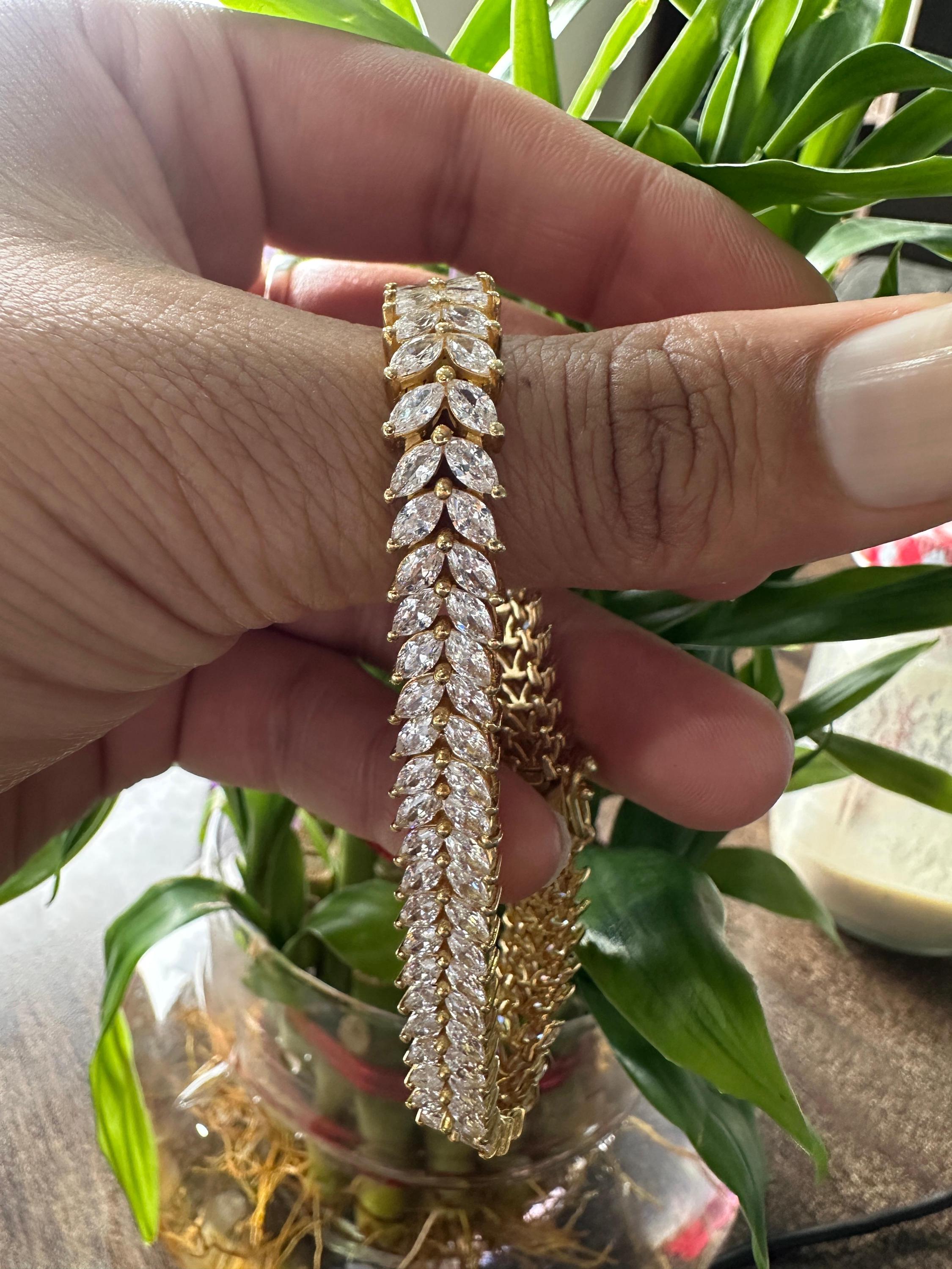 Double Line Marquise Moissanite Tennis Bracelet | 14k Gold Finish wedding bracelet