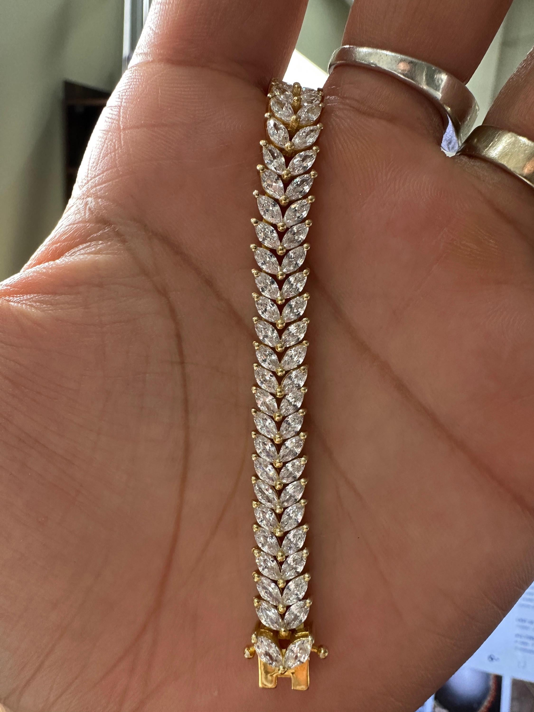 Double Line Marquise Moissanite Tennis Bracelet | 14k Gold Finish wedding bracelet