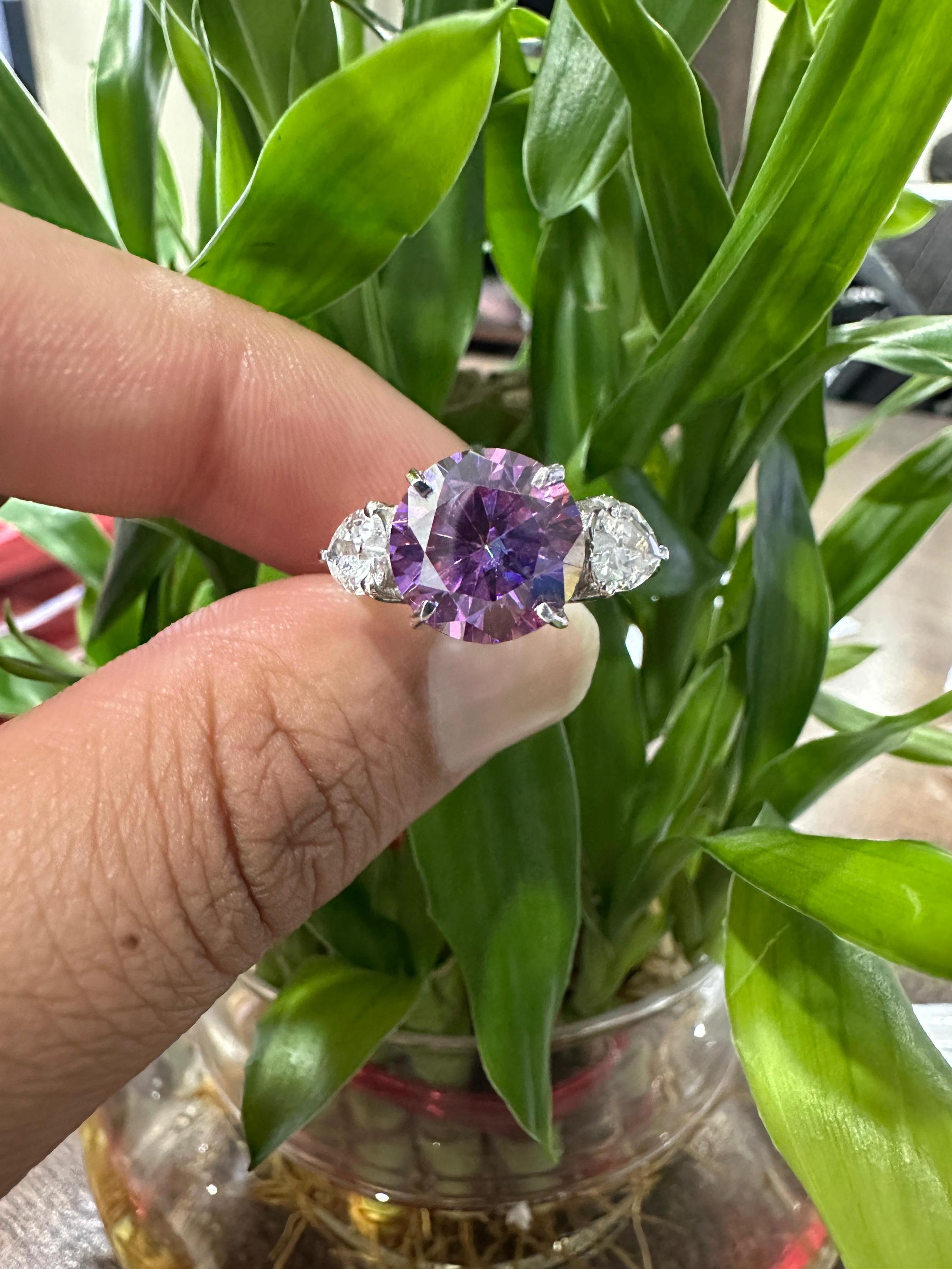 5 Ct Purple Moissanite Engagement Ring for her, 14k White Gold Statement Anniversary Ring