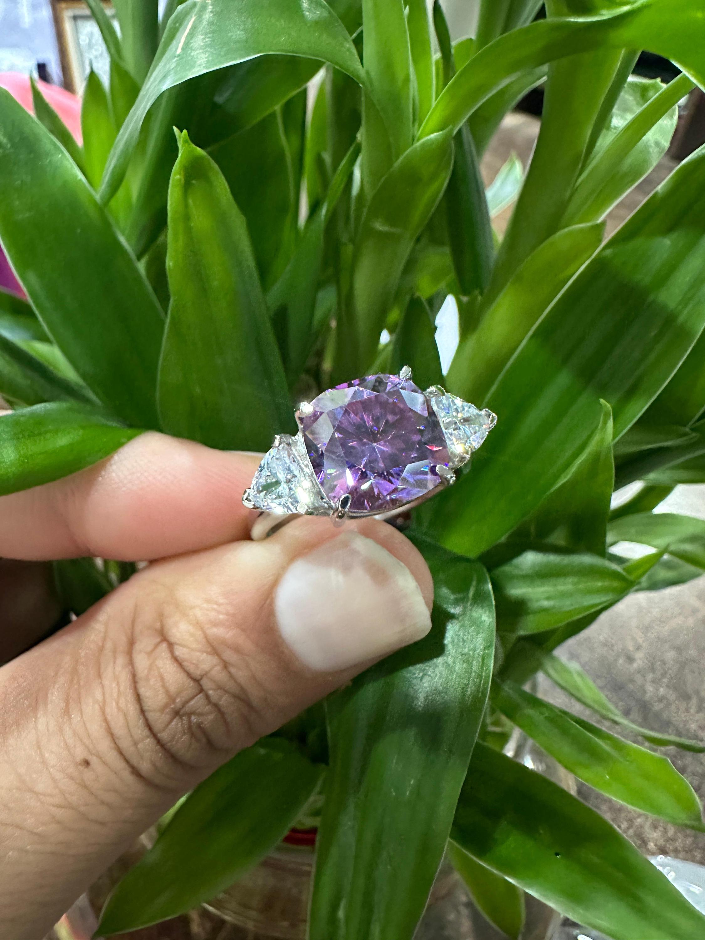 14k Gold Purple Moissanite Engagement Ring | 7 Ct Cushion Cut Statement Wedding Ring
