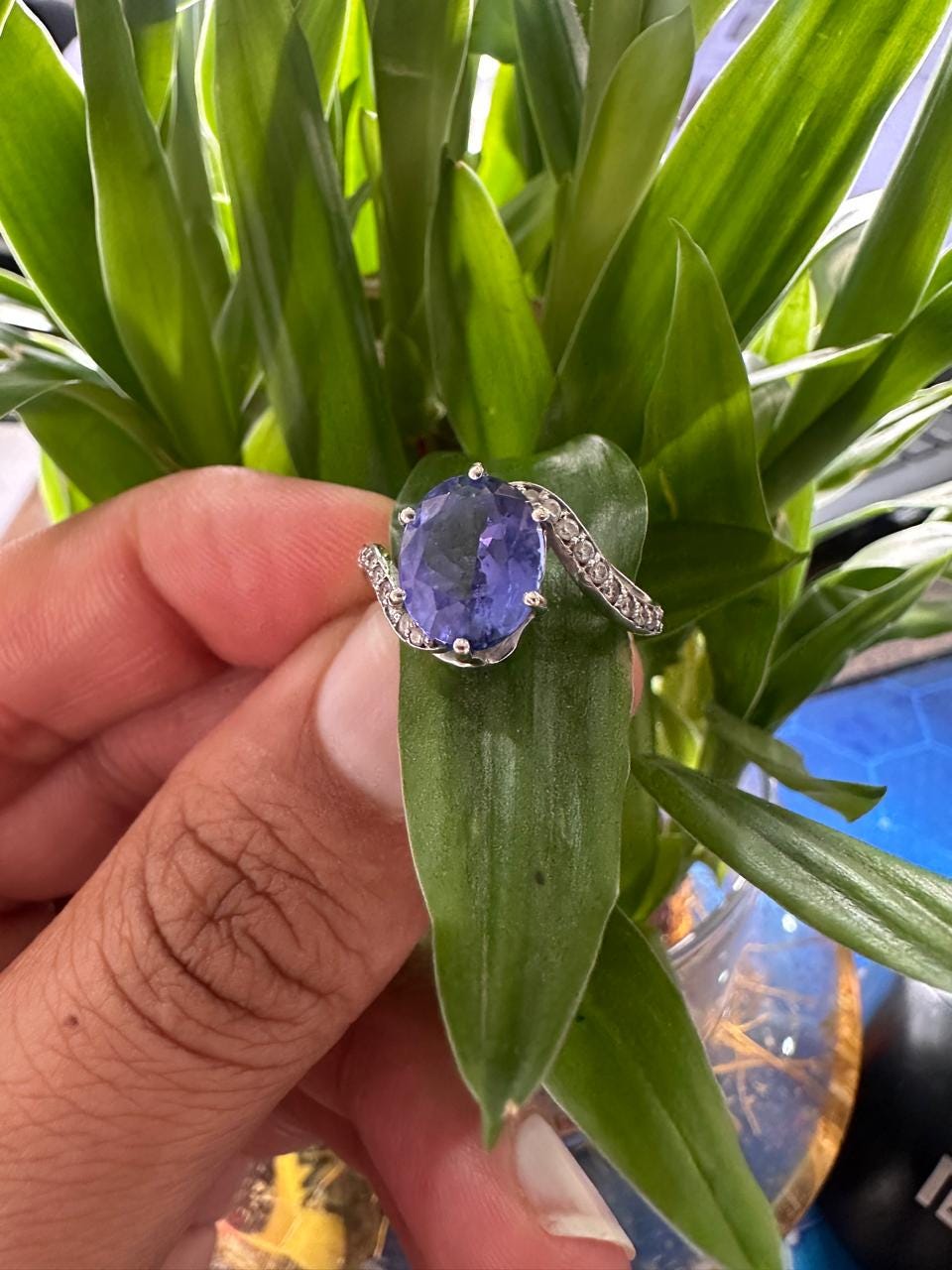 3 CT Natural Oval Tanzanite Engagement Ring, 14K White Gold, December Birthstone, Twisted Band