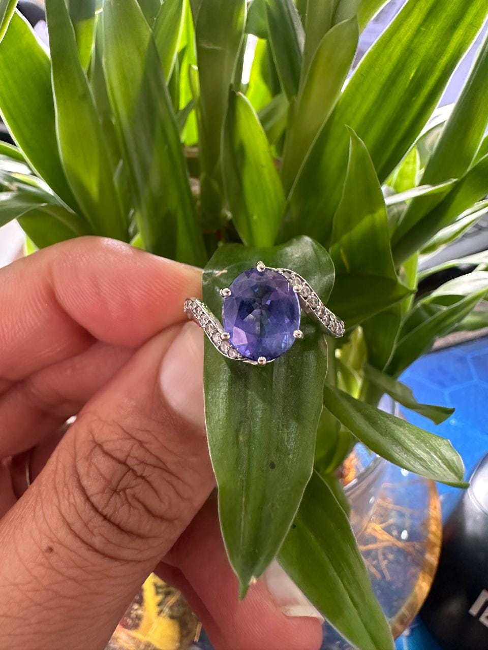 3 CT Natural Oval Tanzanite Engagement Ring, 14K White Gold, December Birthstone, Twisted Band