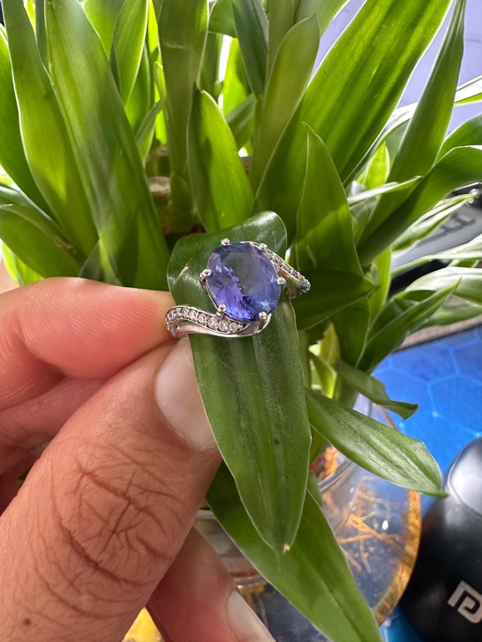 Natural Tanzanite Ring, 14k White Gold, Unique Engagement Ring for her
