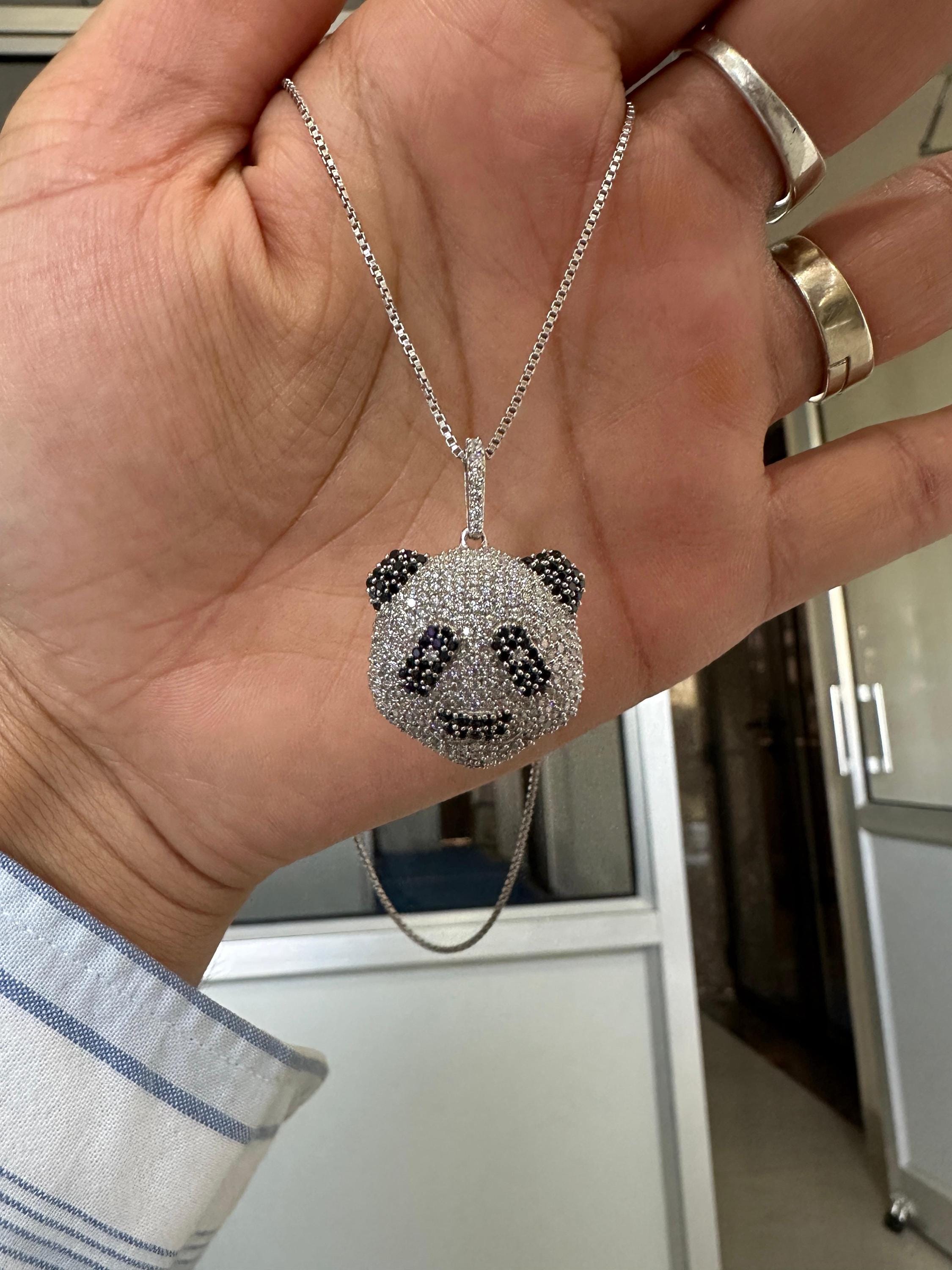 Sterling Silver Panda Pendant Necklace | Pavé-Style Animal Jewelry