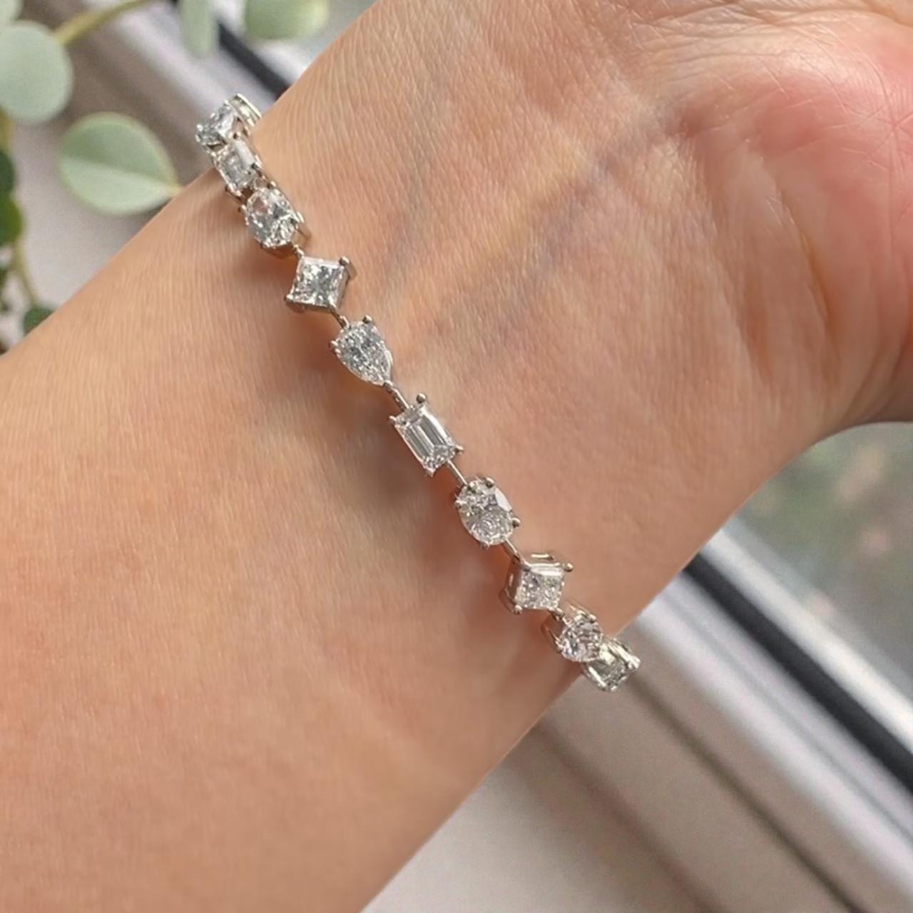 Luxury Moissanite Tennis Bracelet | Multi Shape Stones, 14k White Gold Jewelry for Gift