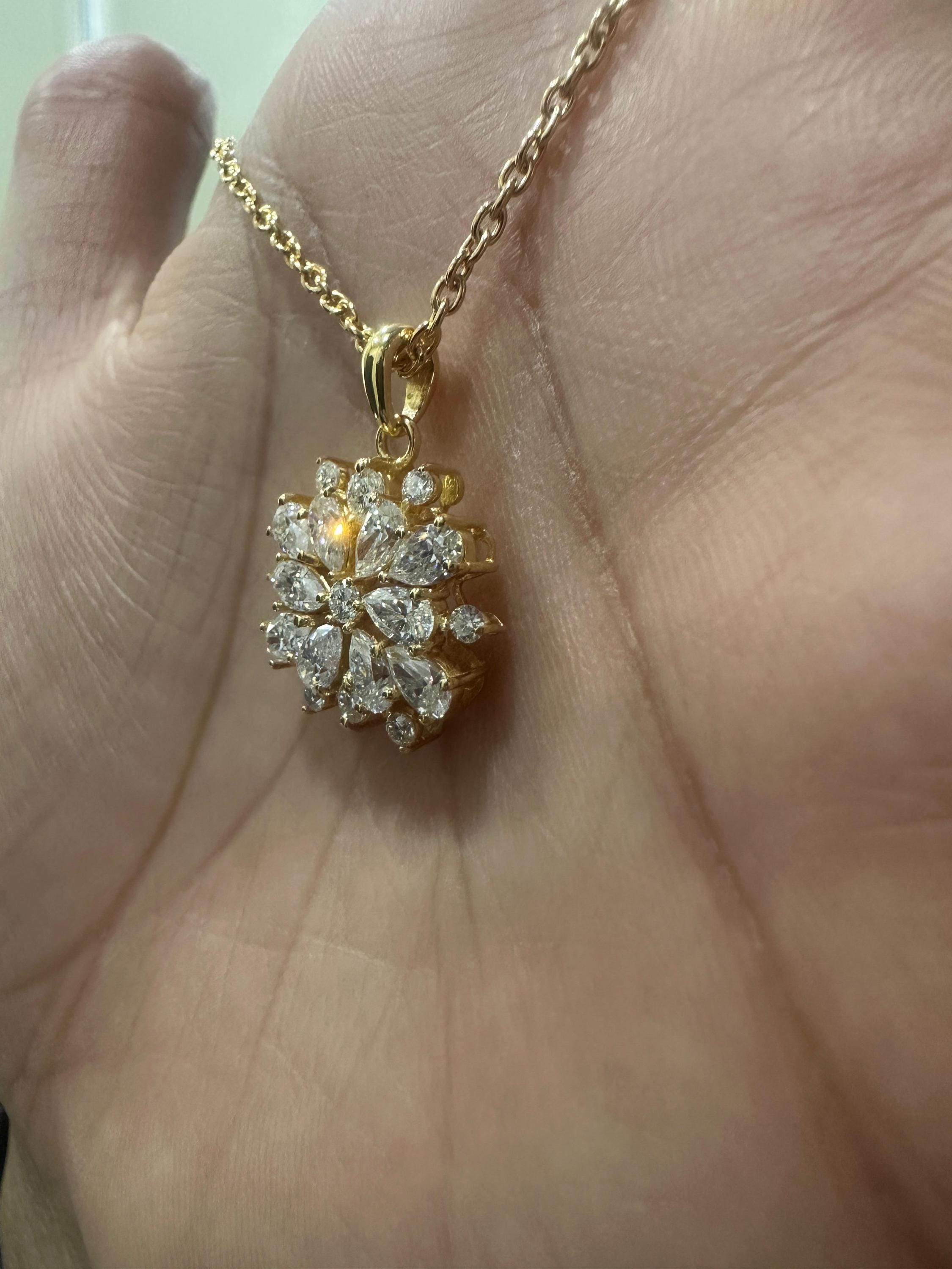 Snowflake Moissanite Pendant Necklace | Gold Vermeil over 925 Sterling Silver | Bridesmaid Gift