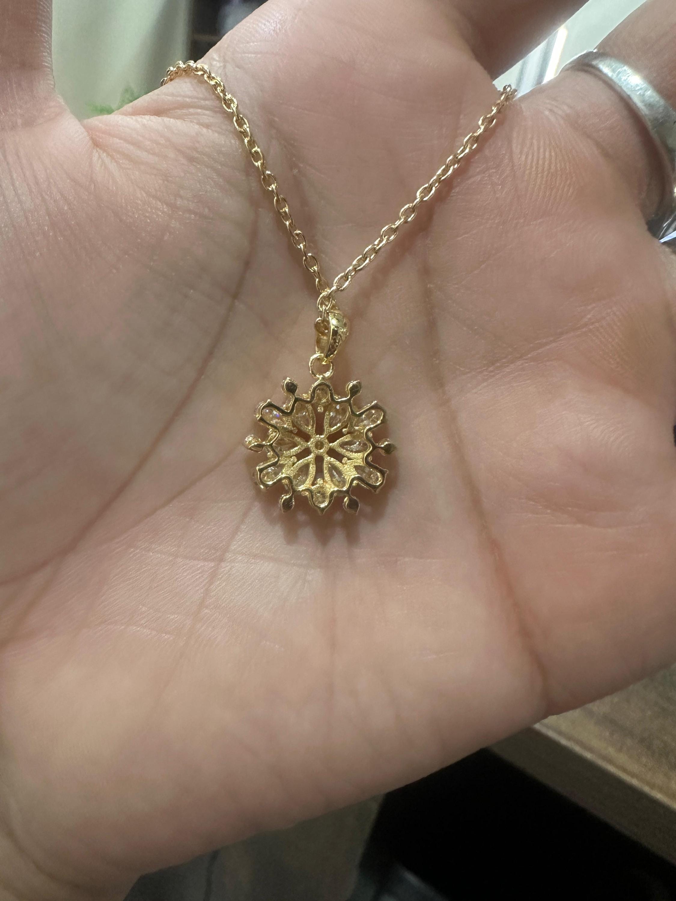 Snowflake Moissanite Pendant Necklace | Gold Vermeil over 925 Sterling Silver | Bridesmaid Gift