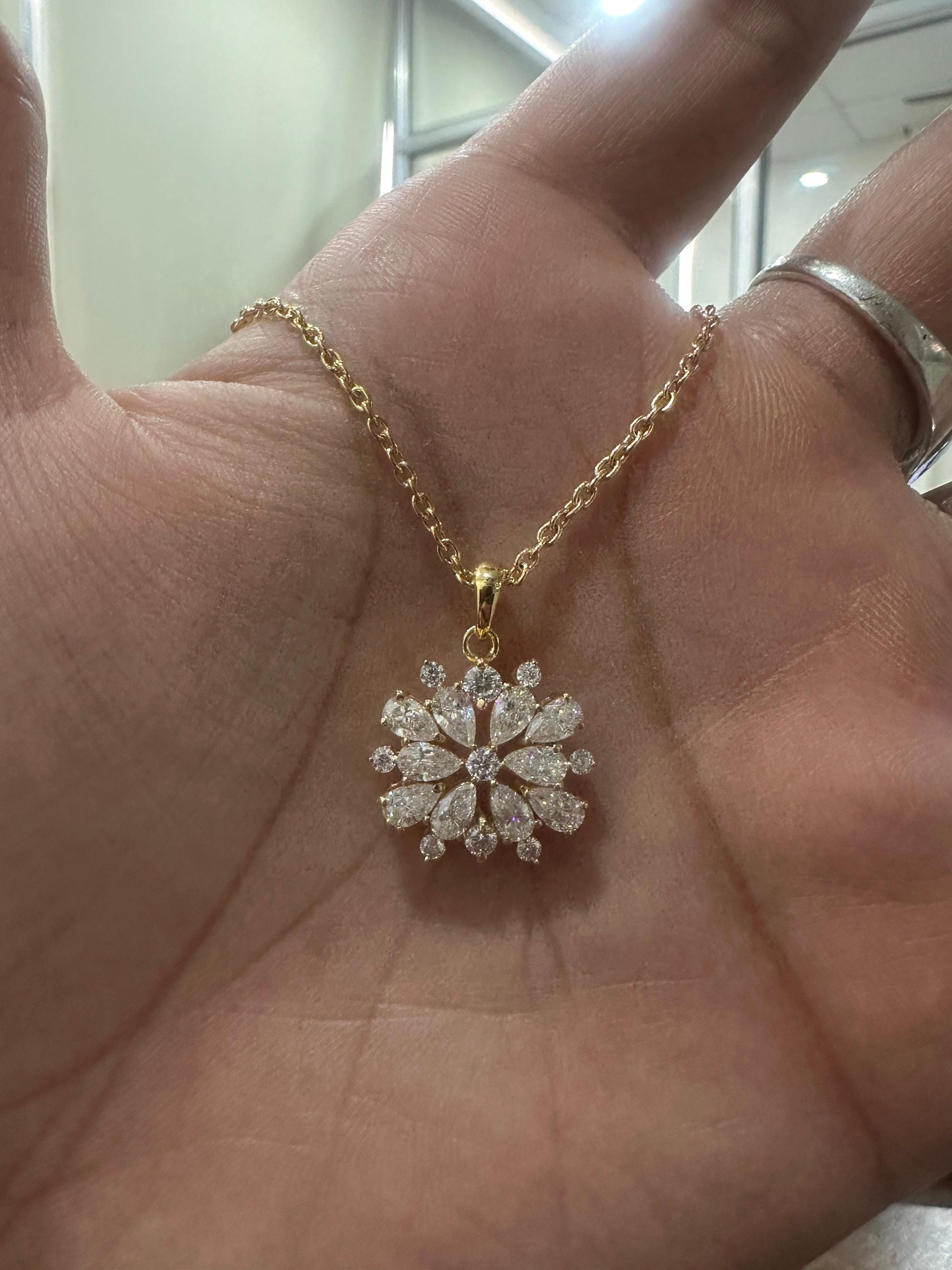 Snowflake Moissanite Pendant Necklace | Gold Vermeil over 925 Sterling Silver | Bridesmaid Gift