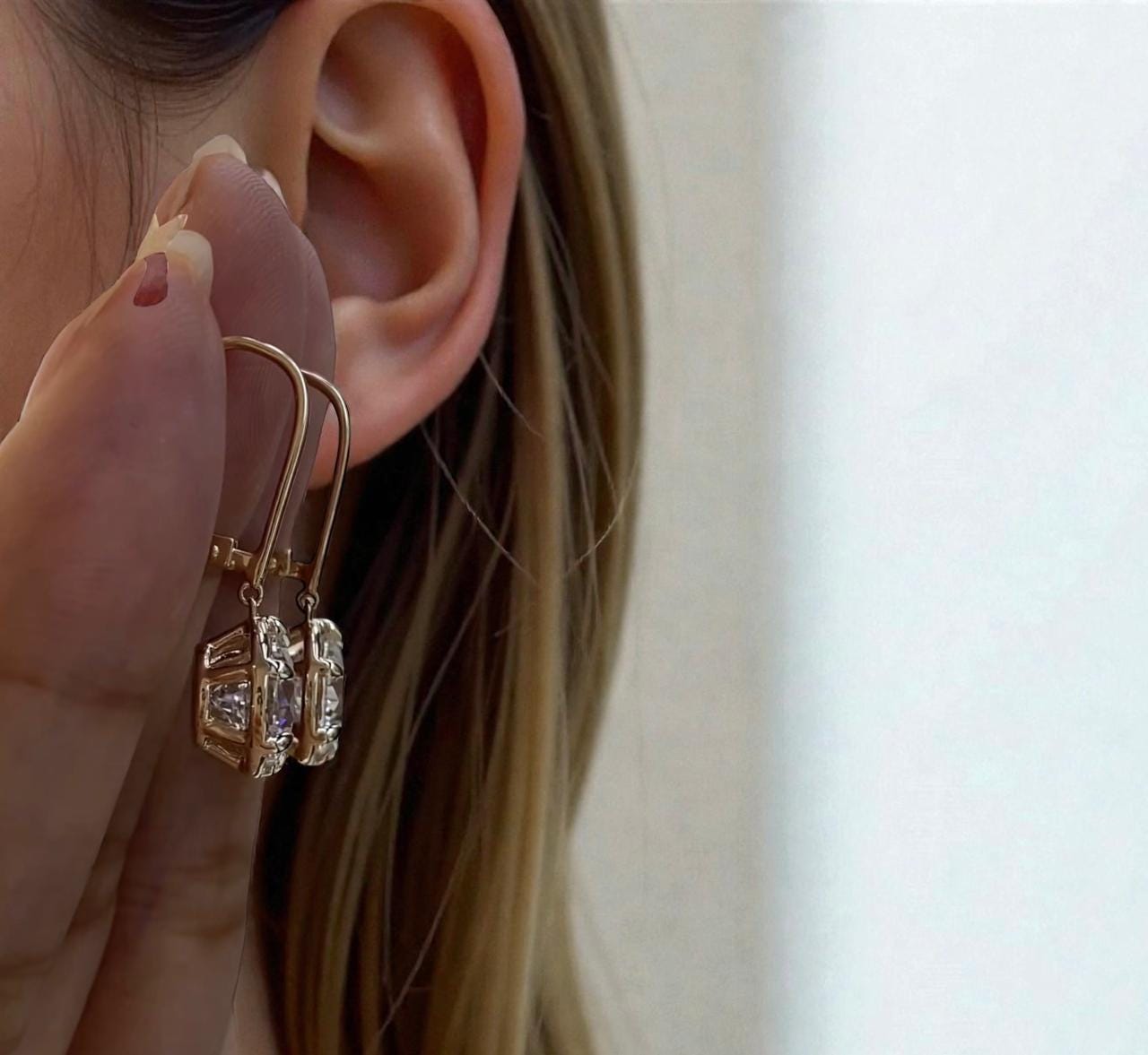 14k Rose Gold Moissanite Drop Earrings | Lever Back Dangle Jewelry for Gift